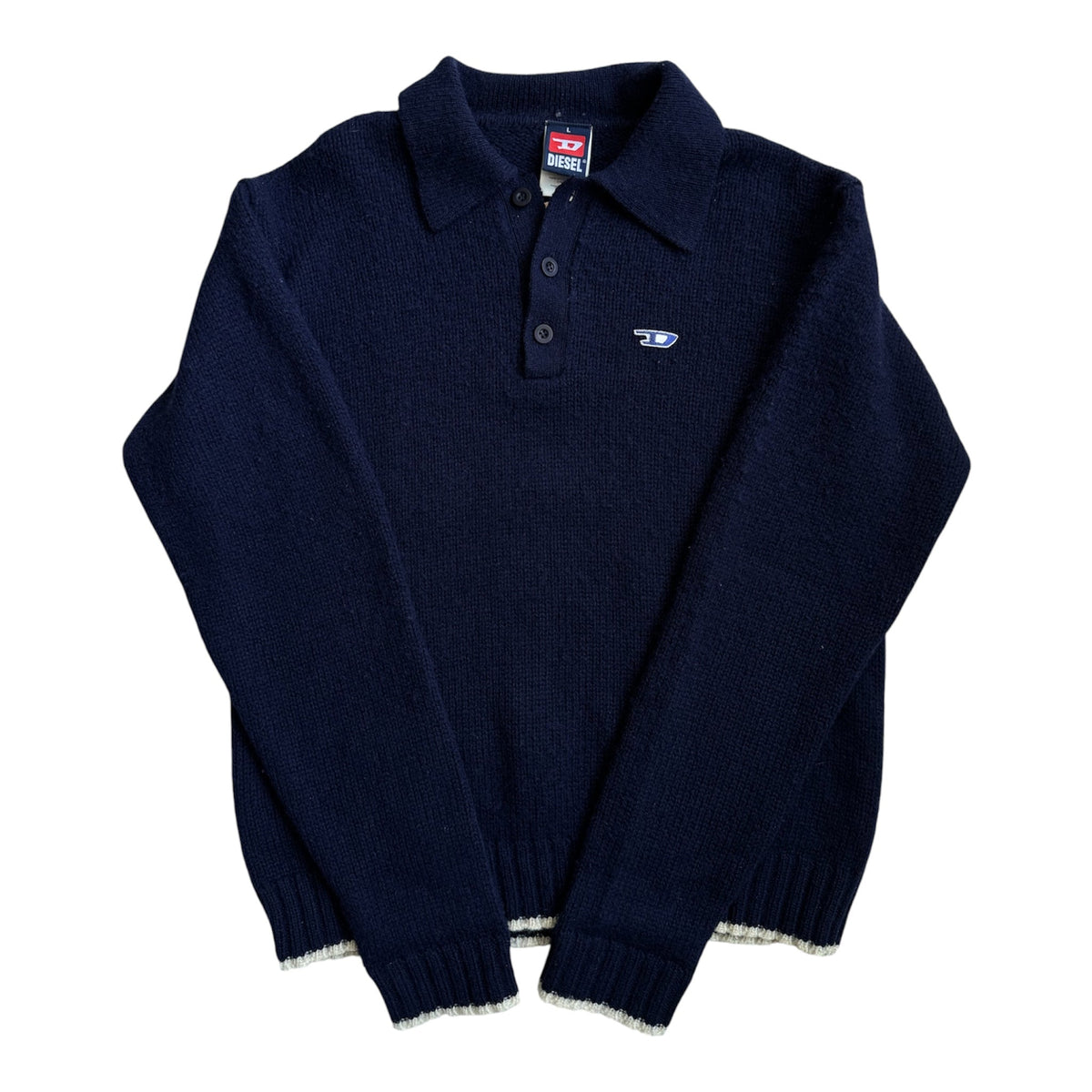 Diesel Pulover Lână Bleumarin Vintage Bărbați | Guler | L - anbracaminte