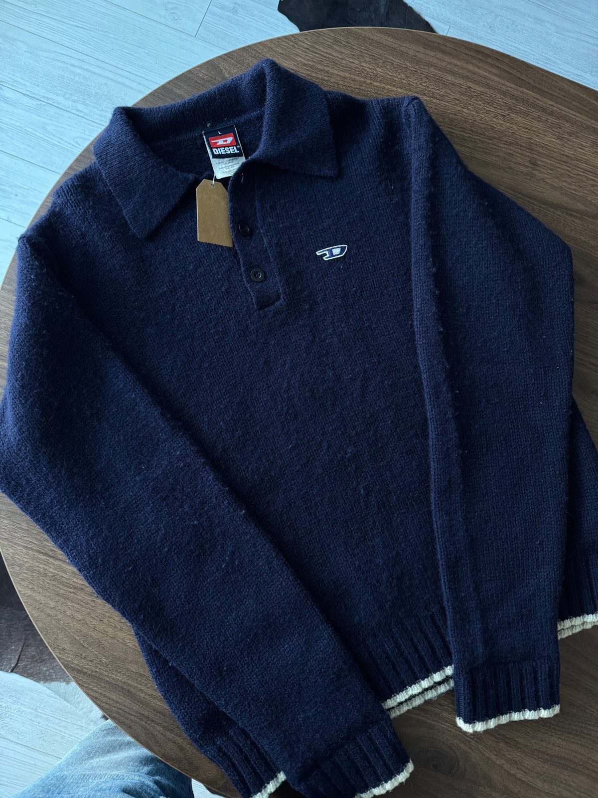 Diesel Pulover Lână Bleumarin Vintage Bărbați | Guler | L - anbracaminte