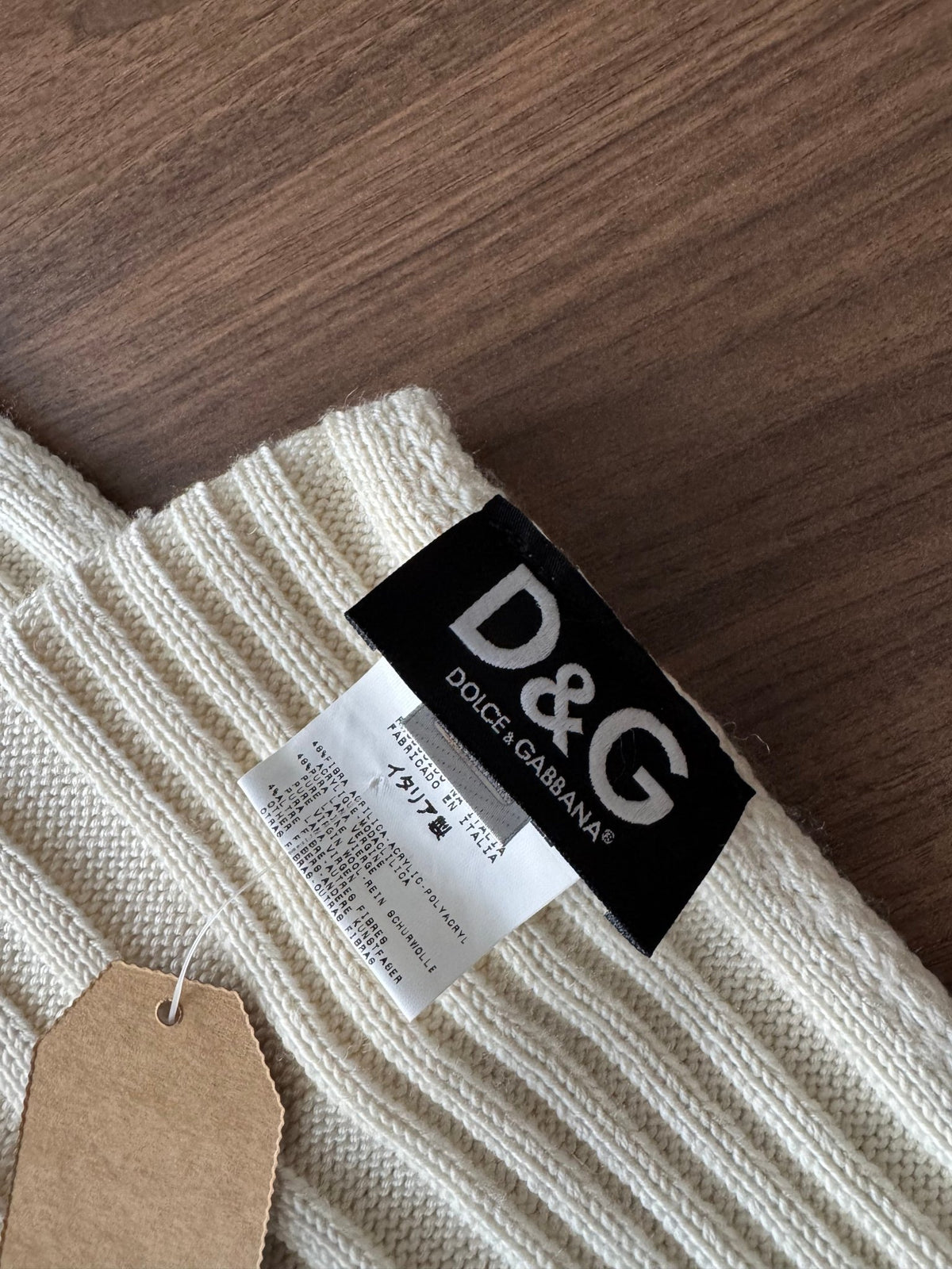 Dolce & Gabbana Fular Alb Y2K | Tricot Reiat | 176 cm - anbracaminte