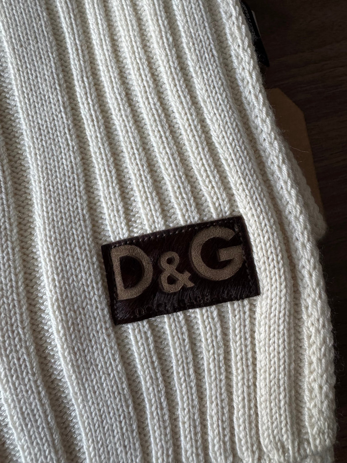 Dolce & Gabbana Fular Alb Y2K | Tricot Reiat | 176 cm - anbracaminte