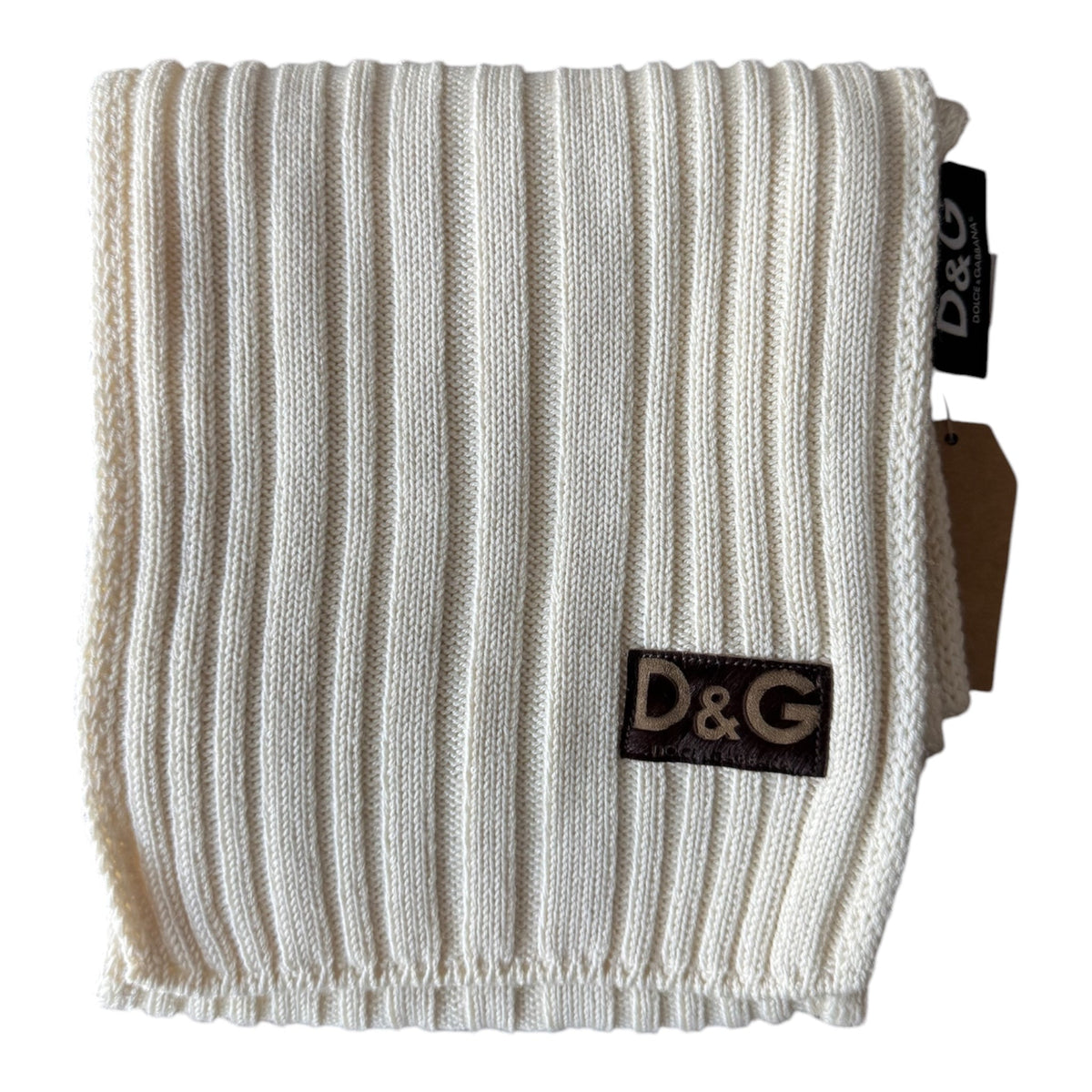 Dolce & Gabbana Fular Alb Y2K | Tricot Reiat | 176 cm - anbracaminte