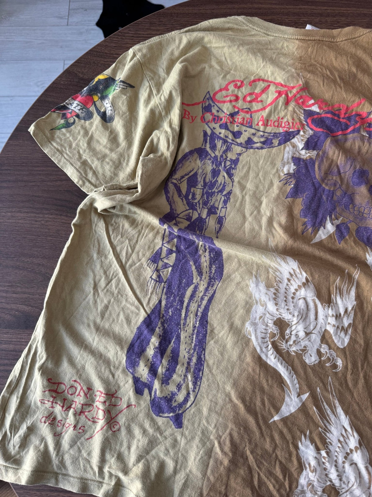Ed Hardy Top Y2K Bărbați | All-Over Print și Strasuri | XL - anbracaminte