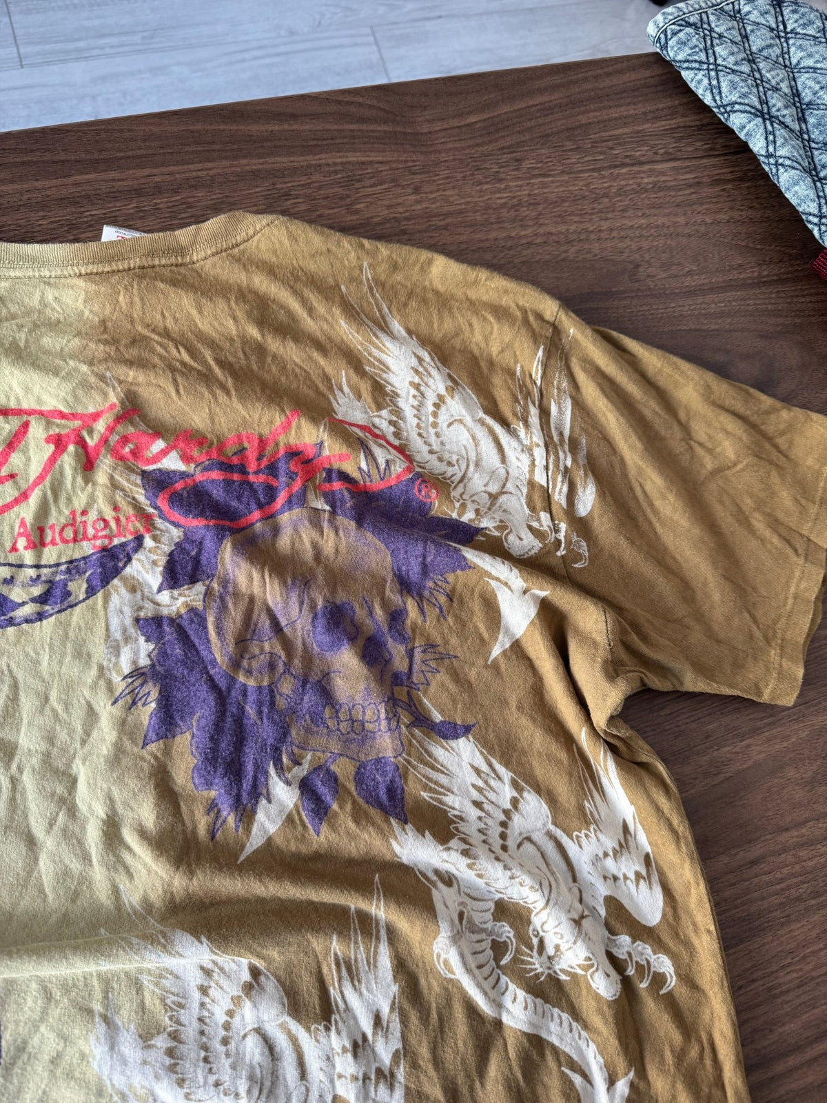Ed Hardy Top Y2K Bărbați | All-Over Print și Strasuri | XL - anbracaminte