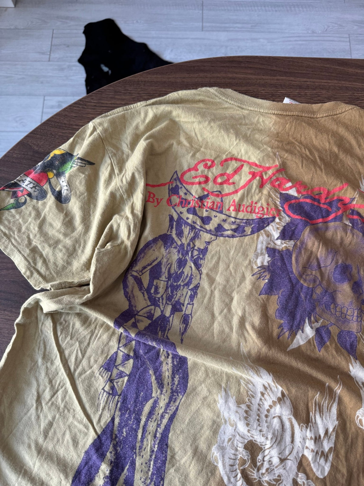 Ed Hardy Top Y2K Bărbați | All-Over Print și Strasuri | XL - anbracaminte