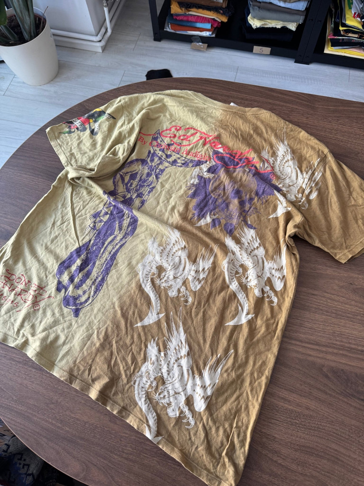 Ed Hardy Top Y2K Bărbați | All-Over Print și Strasuri | XL - anbracaminte