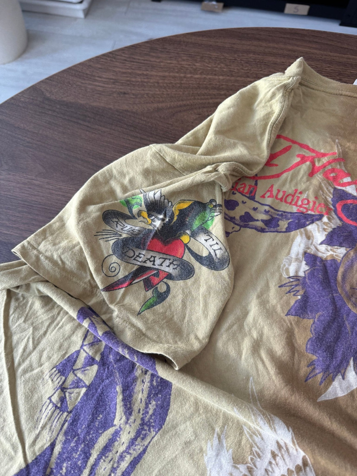 Ed Hardy Top Y2K Bărbați | All-Over Print și Strasuri | XL - anbracaminte
