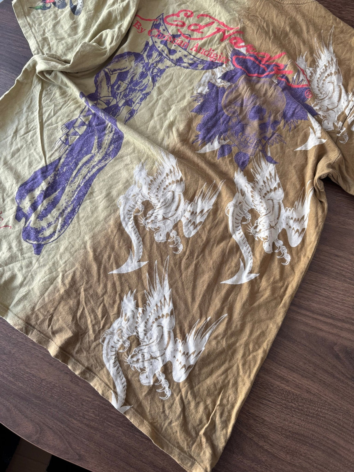 Ed Hardy Top Y2K Bărbați | All-Over Print și Strasuri | XL - anbracaminte