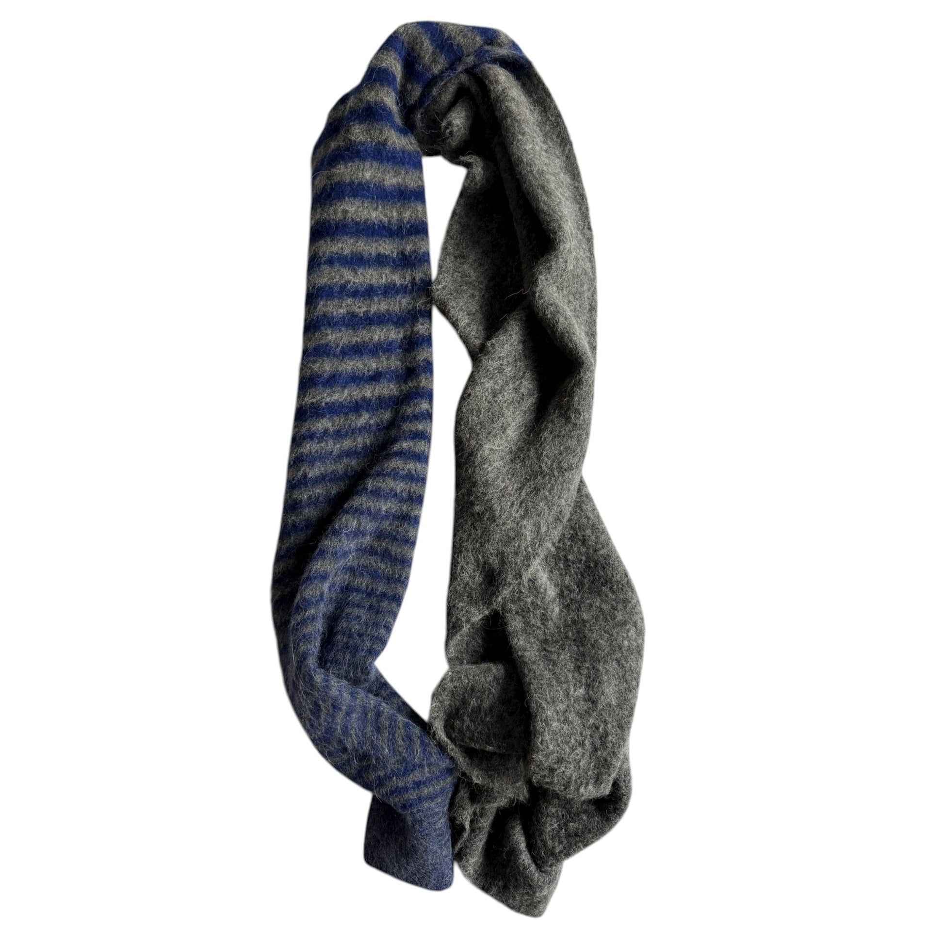🧣 Fular Sportmax Gri cu Dungi Albastre / Amestec Alpaca (Made in Italy) - anbracaminte