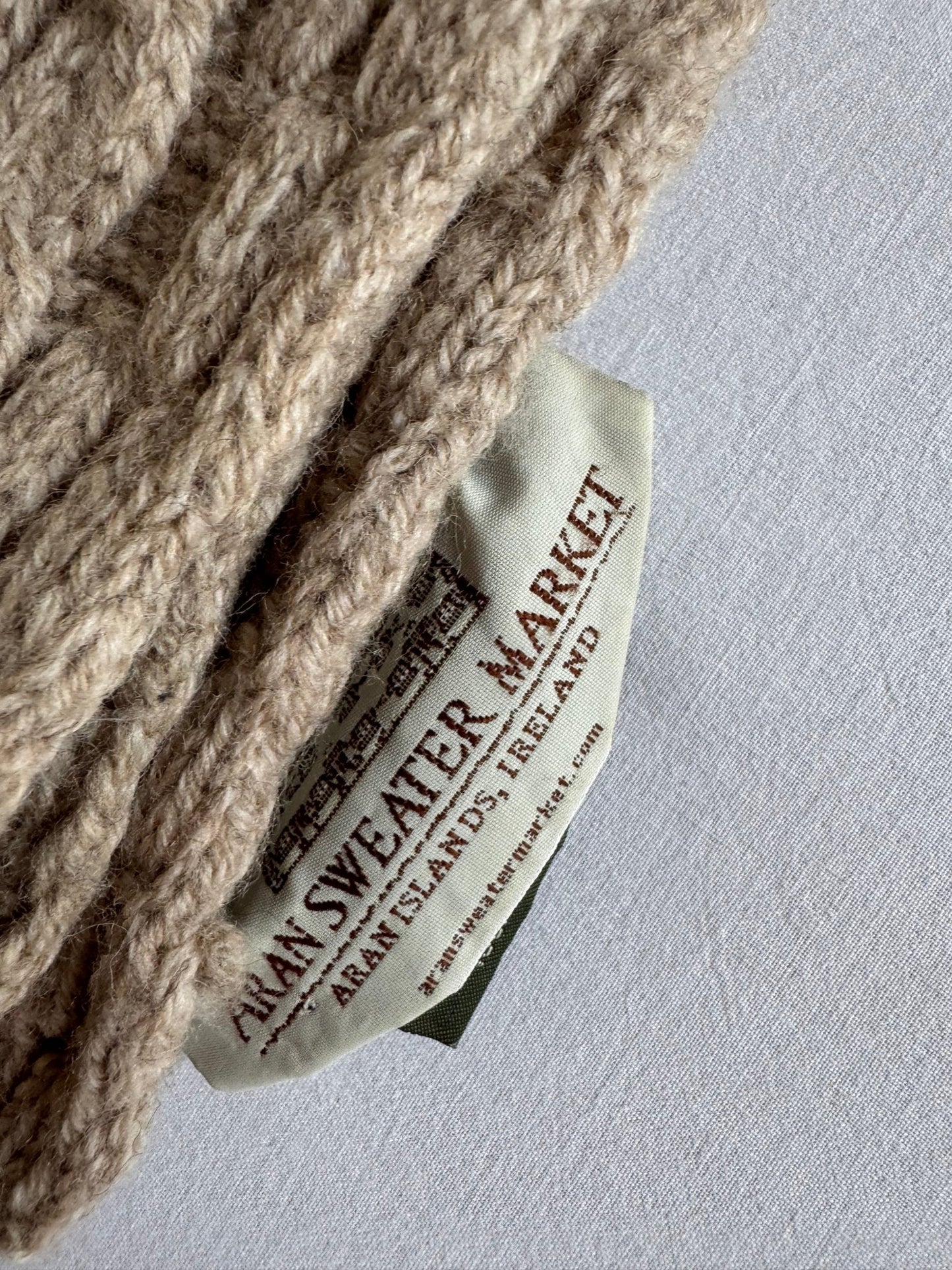 🧣 Fular Vintage Aran Sweater Market Oatmeal Brown din Lână Merino - anbracaminte