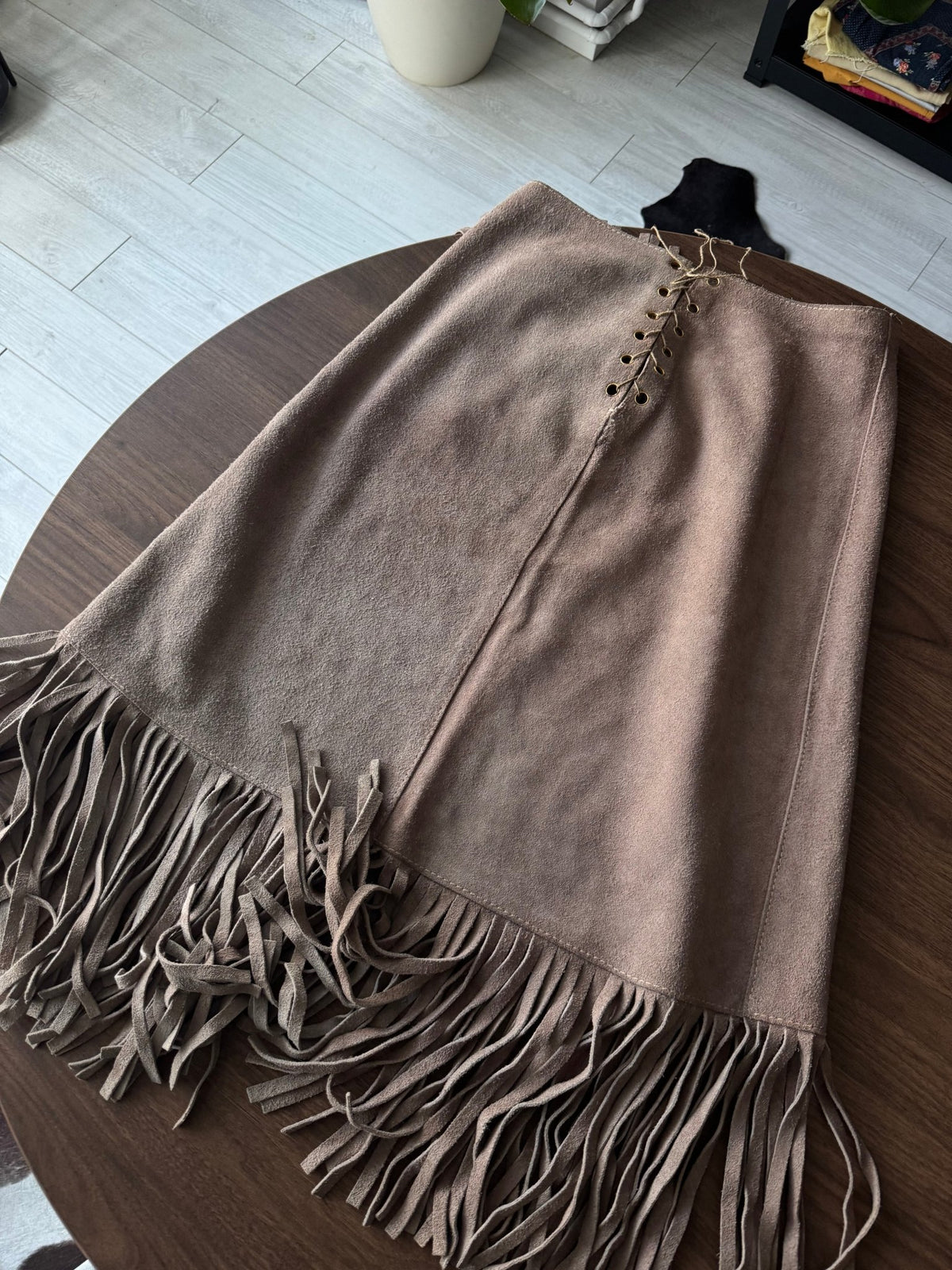 Fustă Piele Întoarsă Vintage Femei | Franjuri | S/M - anbracaminte