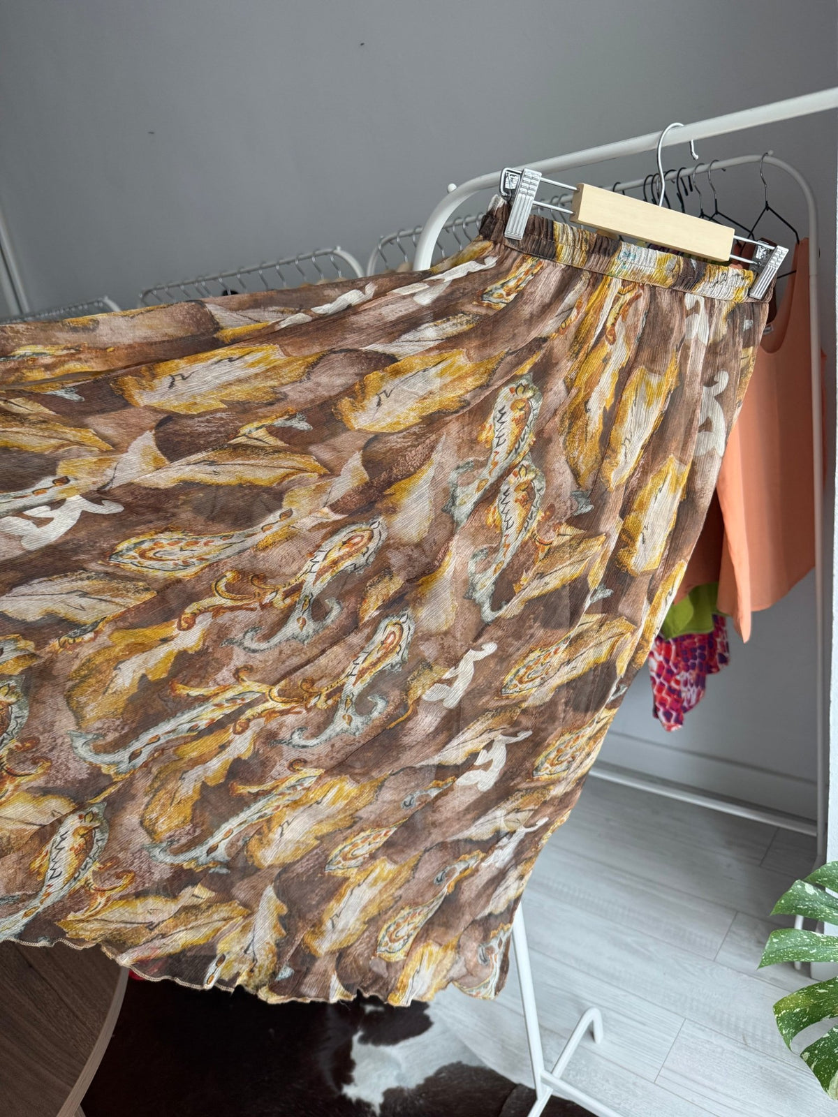 ☀️ Fustă Printed din Mătase Naturală de Dud Vintage – S/M - anbracaminte
