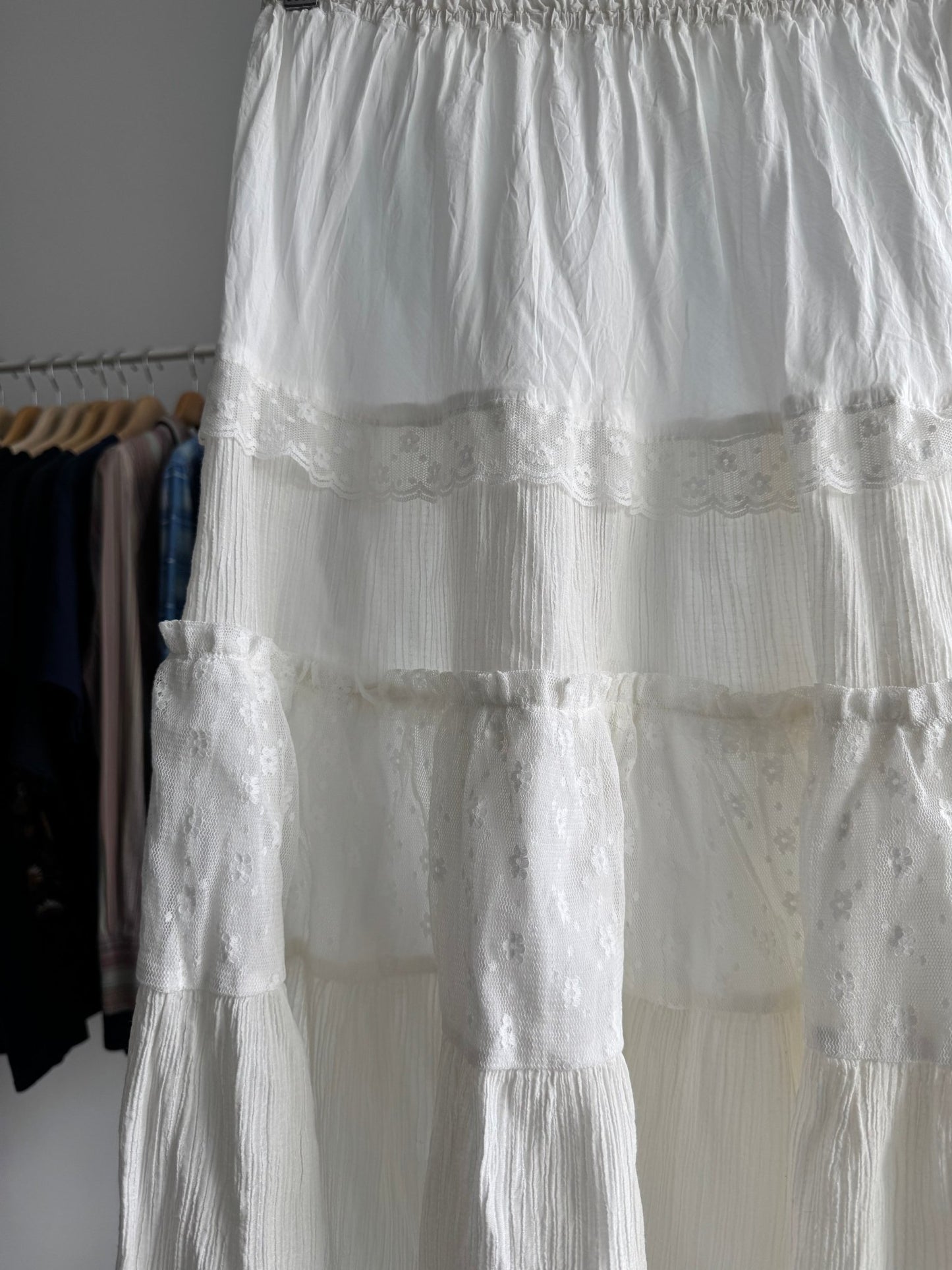 🦢 Fustă Sheer cu Detalii Dantelă Y2K | Talie Elastică – S/M Damă (aprox.) - anbracaminte