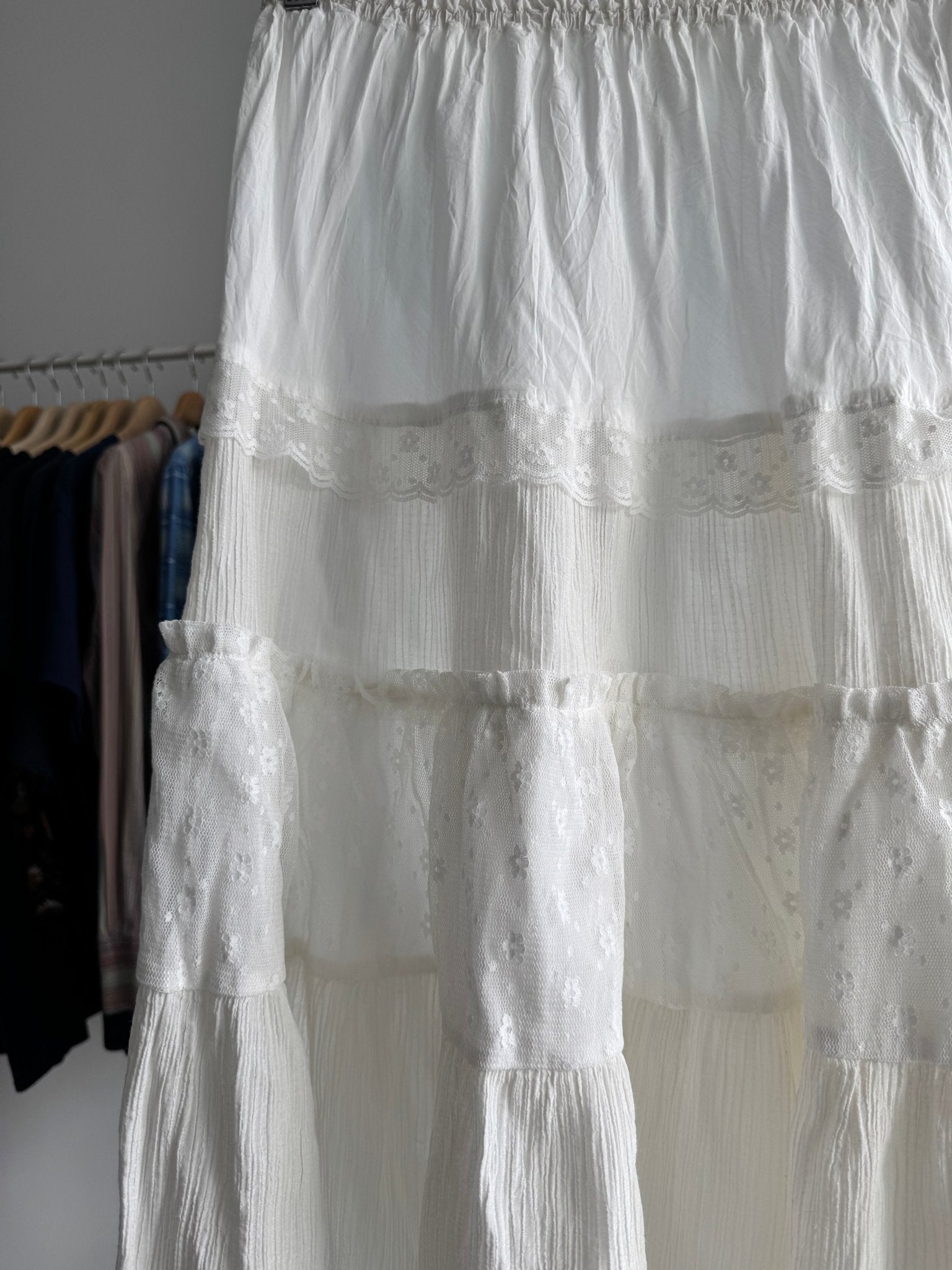 🦢 Fustă Sheer cu Detalii Dantelă Y2K | Talie Elastică – S/M Damă (aprox.) - anbracaminte