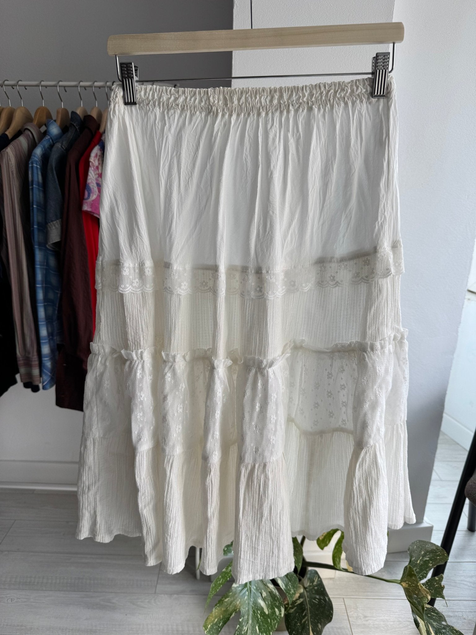 🦢 Fustă Sheer cu Detalii Dantelă Y2K | Talie Elastică – S/M Damă (aprox.) - anbracaminte