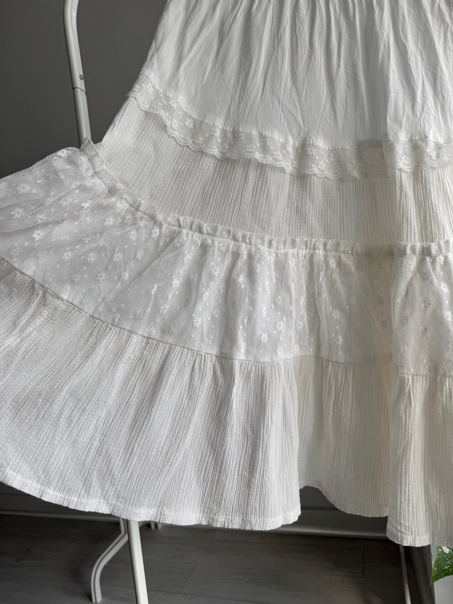🦢 Fustă Sheer cu Detalii Dantelă Y2K | Talie Elastică – S/M Damă (aprox.) - anbracaminte