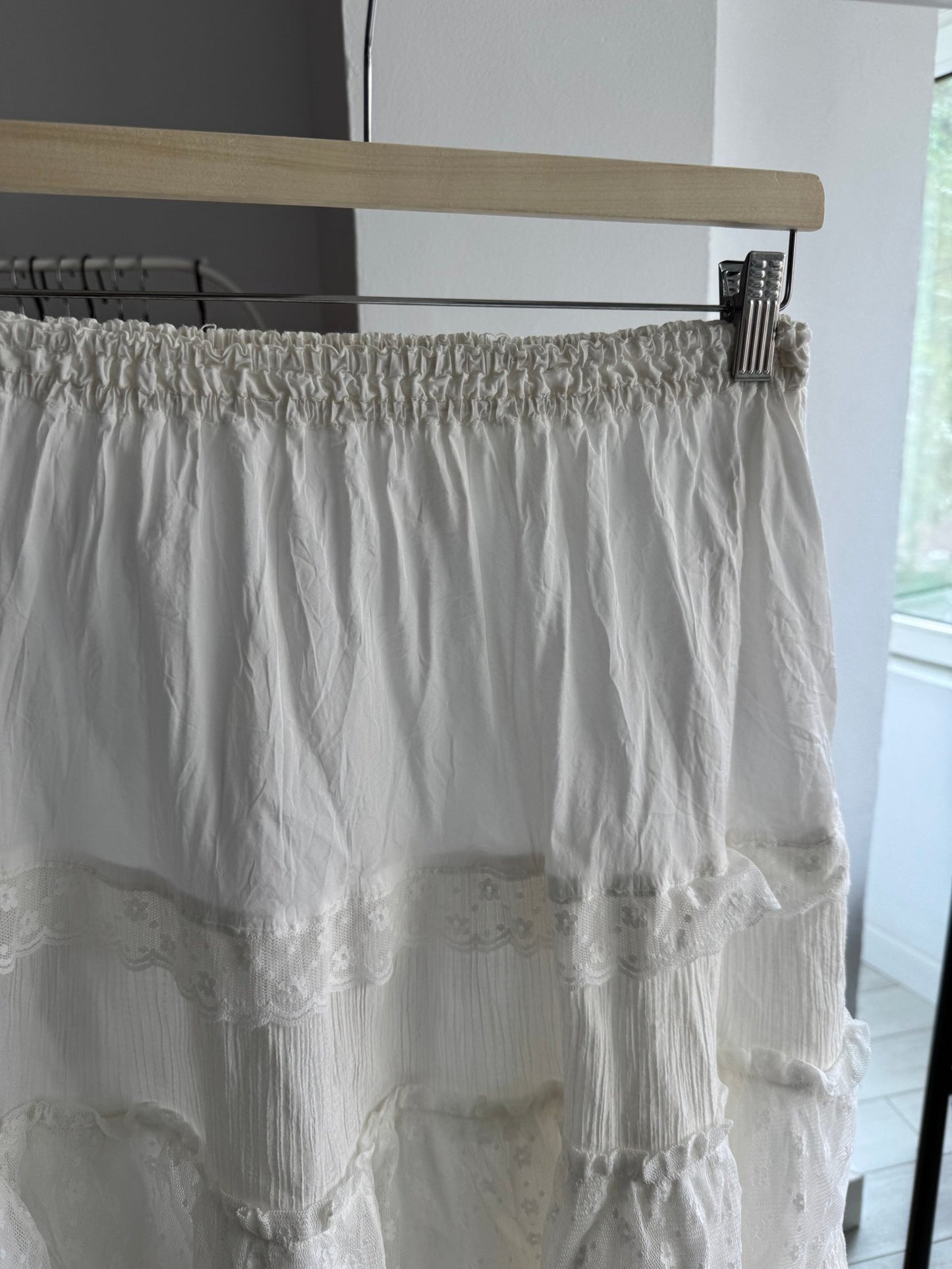 🦢 Fustă Sheer cu Detalii Dantelă Y2K | Talie Elastică – S/M Damă (aprox.) - anbracaminte