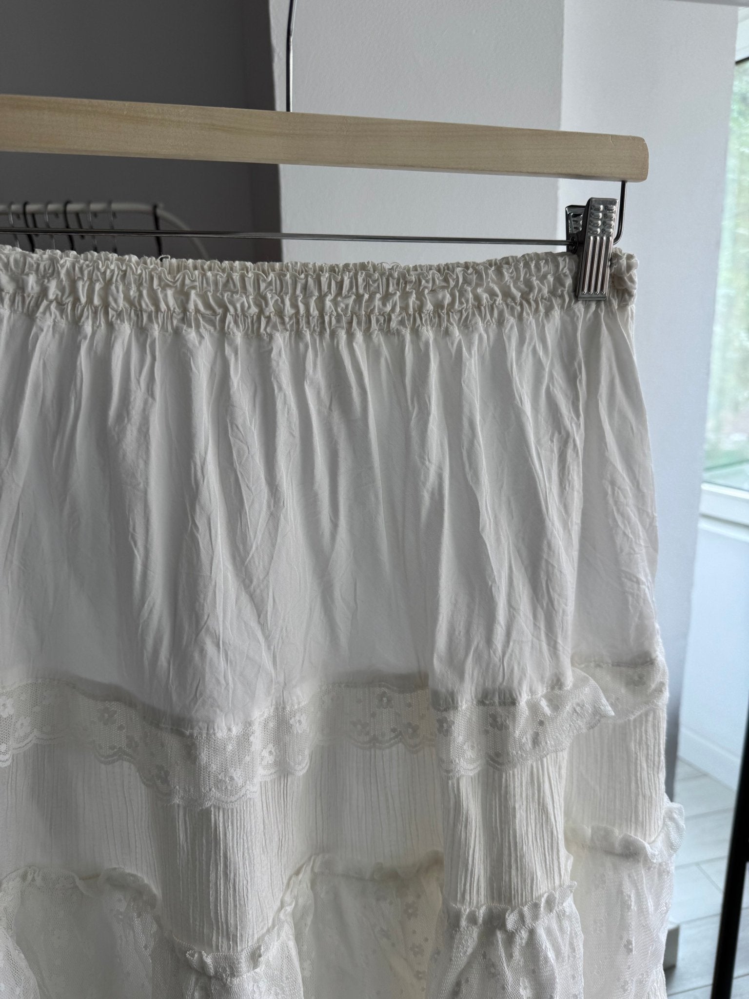 🦢 Fustă Sheer cu Detalii Dantelă Y2K | Talie Elastică – S/M Damă (aprox.) - anbracaminte
