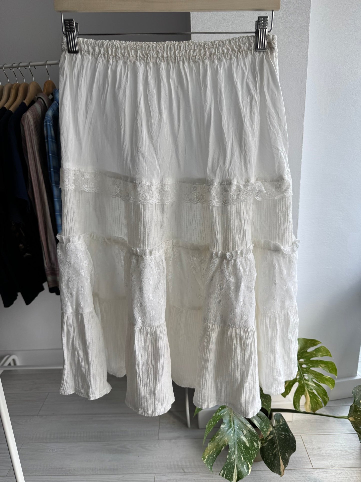 🦢 Fustă Sheer cu Detalii Dantelă Y2K | Talie Elastică – S/M Damă (aprox.) - anbracaminte