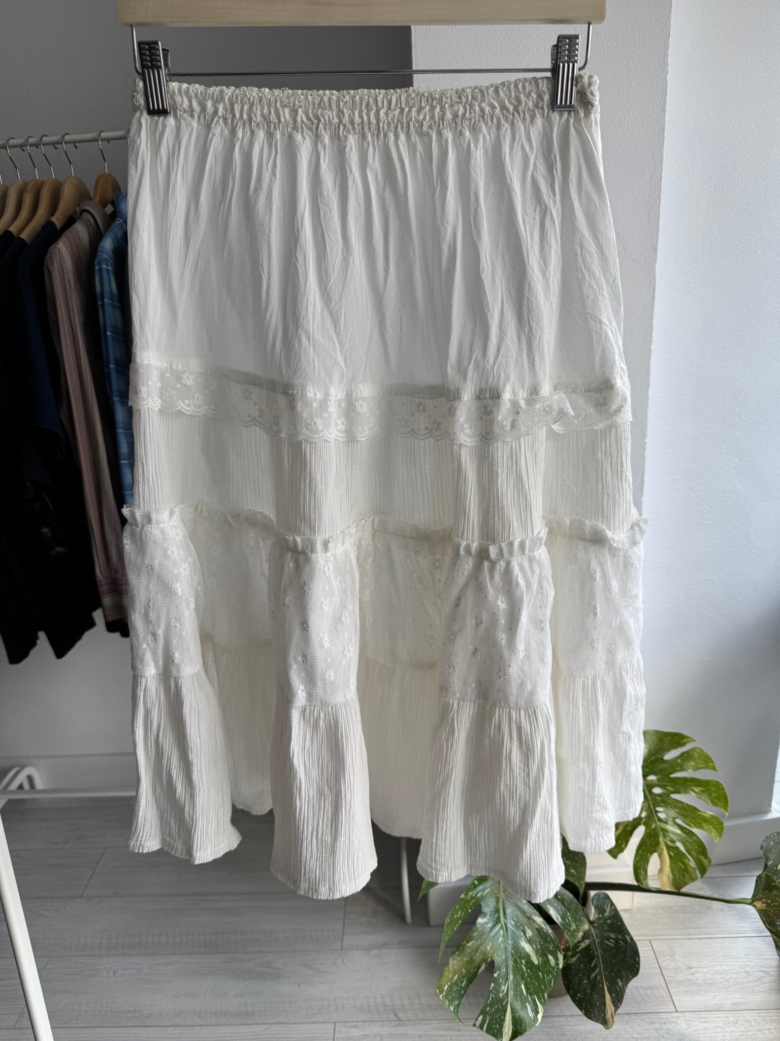 🦢 Fustă Sheer cu Detalii Dantelă Y2K | Talie Elastică – S/M Damă (aprox.) - anbracaminte