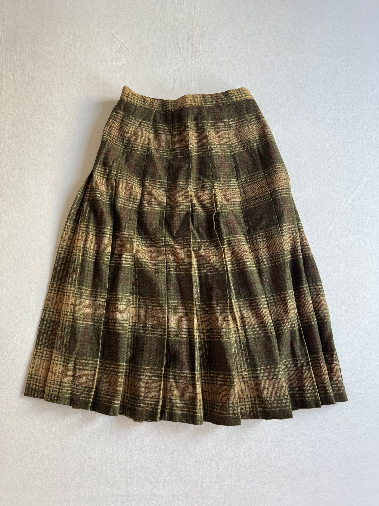 Fustă Vintage ’70s Plisată din Lână Tartan Dark Green Luisa Spagnoli – S (EU 36) - anbracaminte