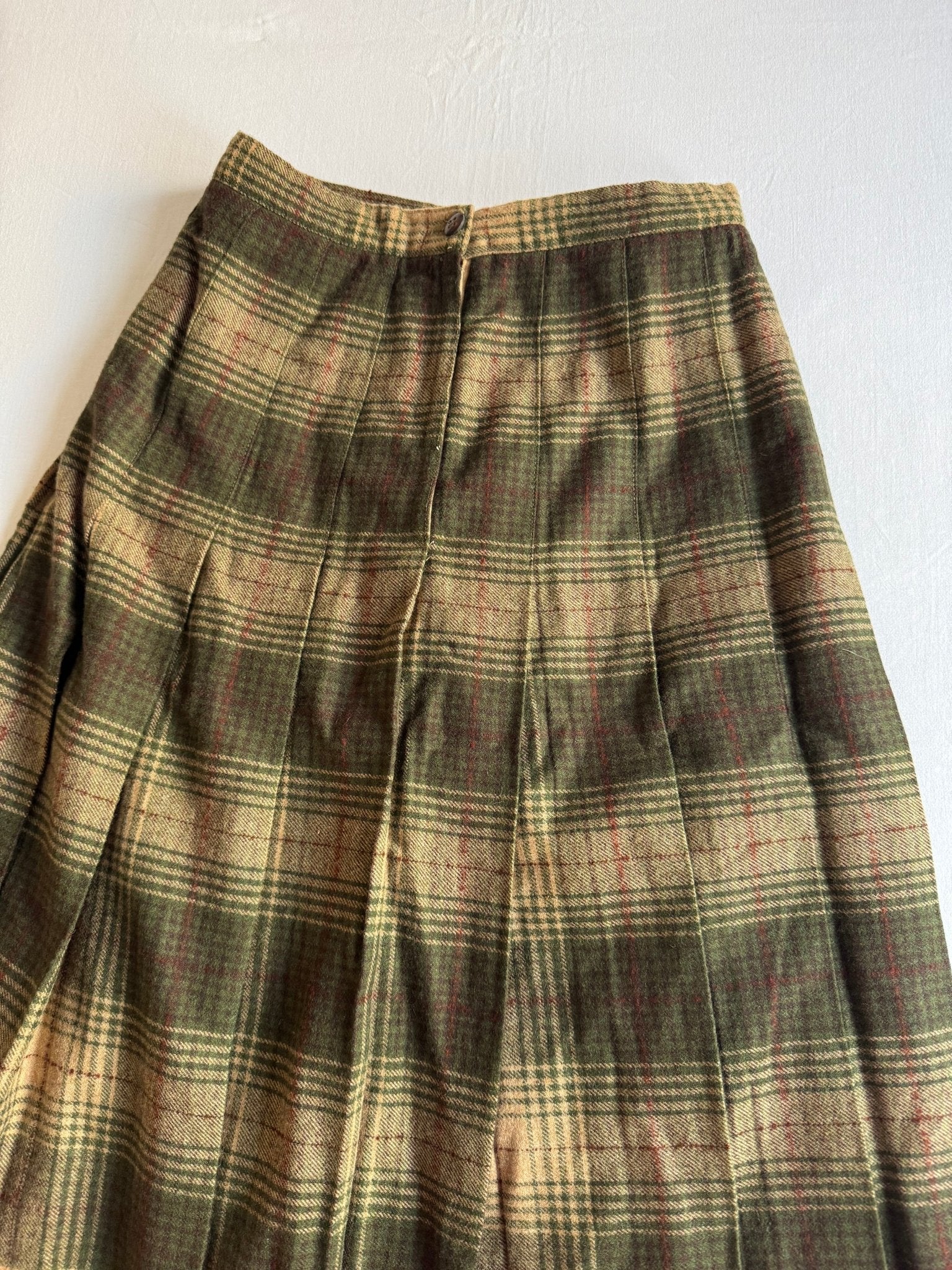 Fustă Vintage ’70s Plisată din Lână Tartan Dark Green Luisa Spagnoli – S (EU 36) - anbracaminte