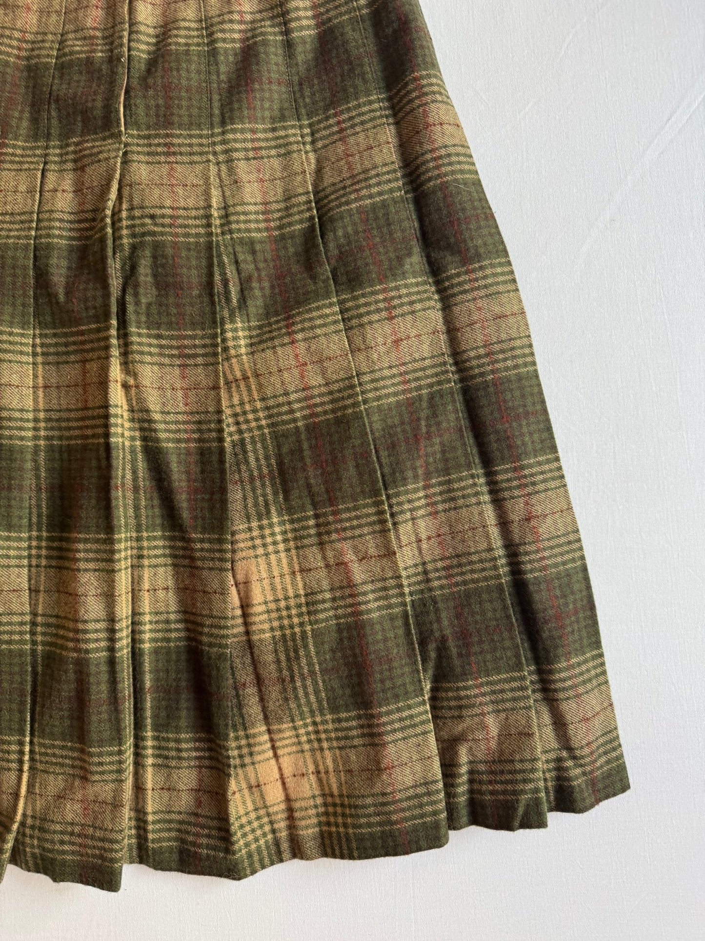 Fustă Vintage ’70s Plisată din Lână Tartan Dark Green Luisa Spagnoli – S (EU 36) - anbracaminte