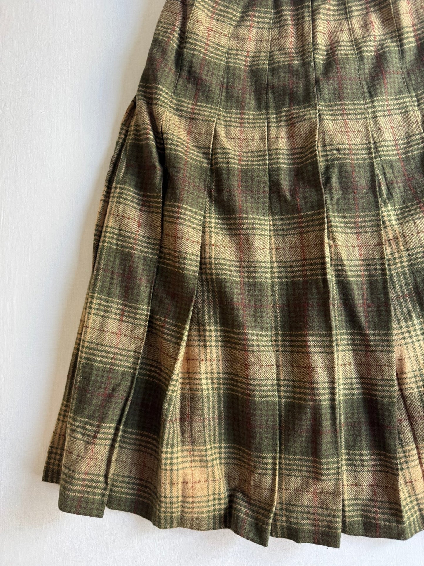 Fustă Vintage ’70s Plisată din Lână Tartan Dark Green Luisa Spagnoli – S (EU 36) - anbracaminte