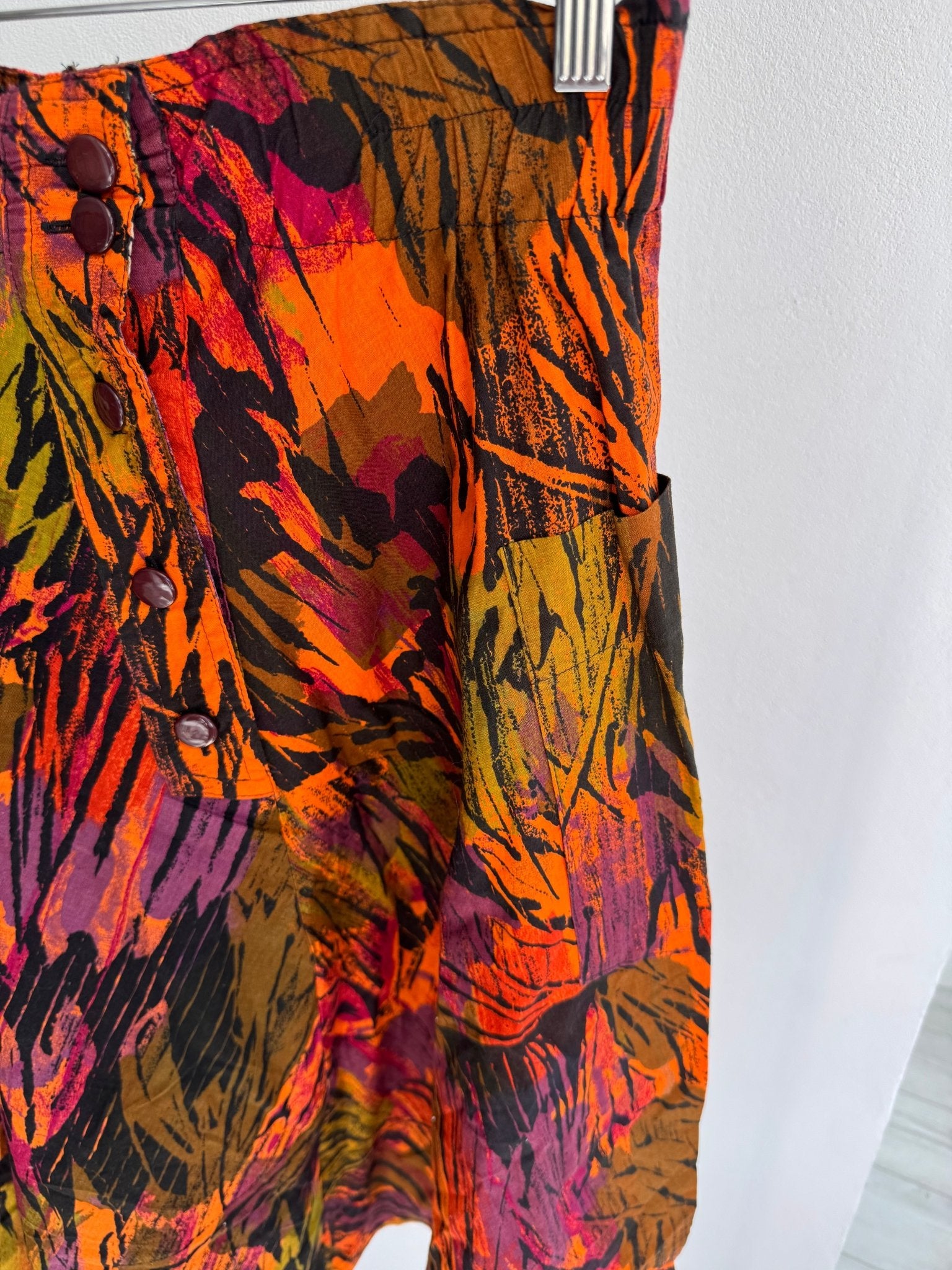 🎨 Fustă Vintage Abstract Print cu Buzunare Laterale – XS/S Damă - anbracaminte