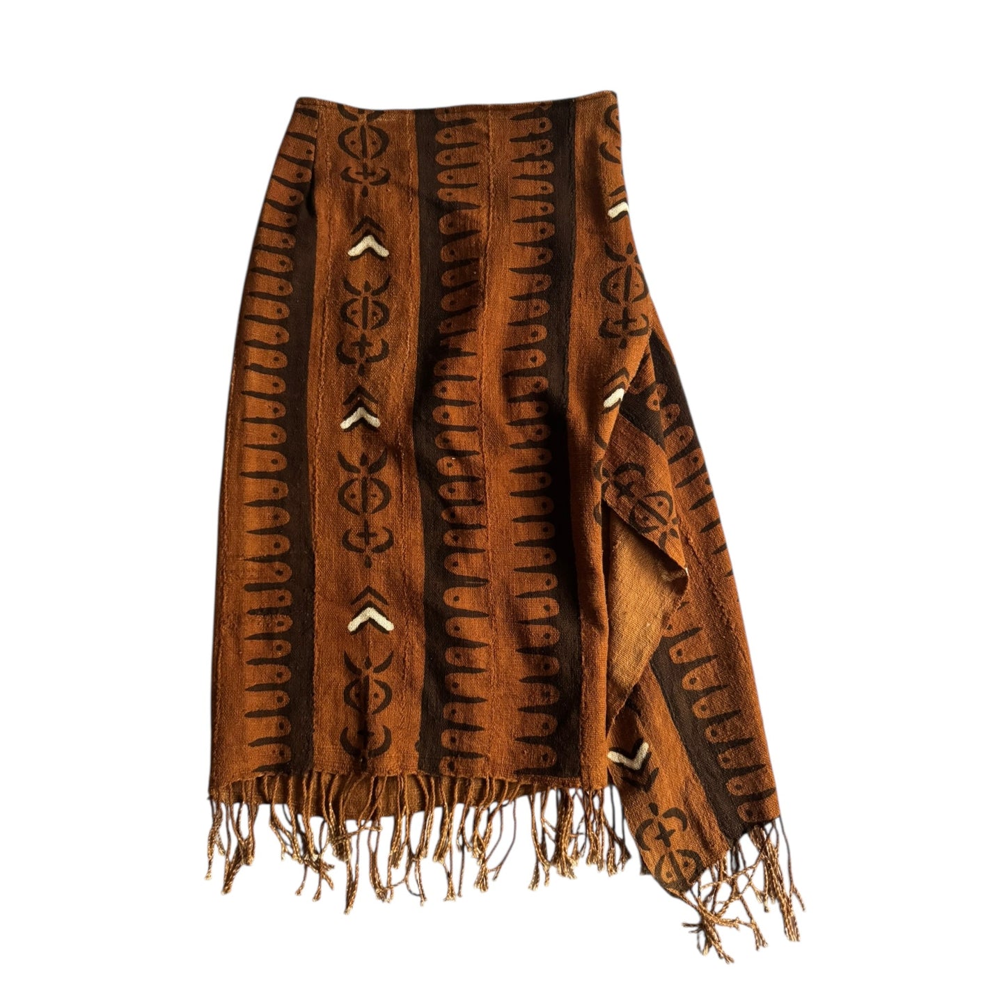 🐚 Fustă vintage African Mud Cloth asimetrică – mărime S (estimativ) - anbracaminte