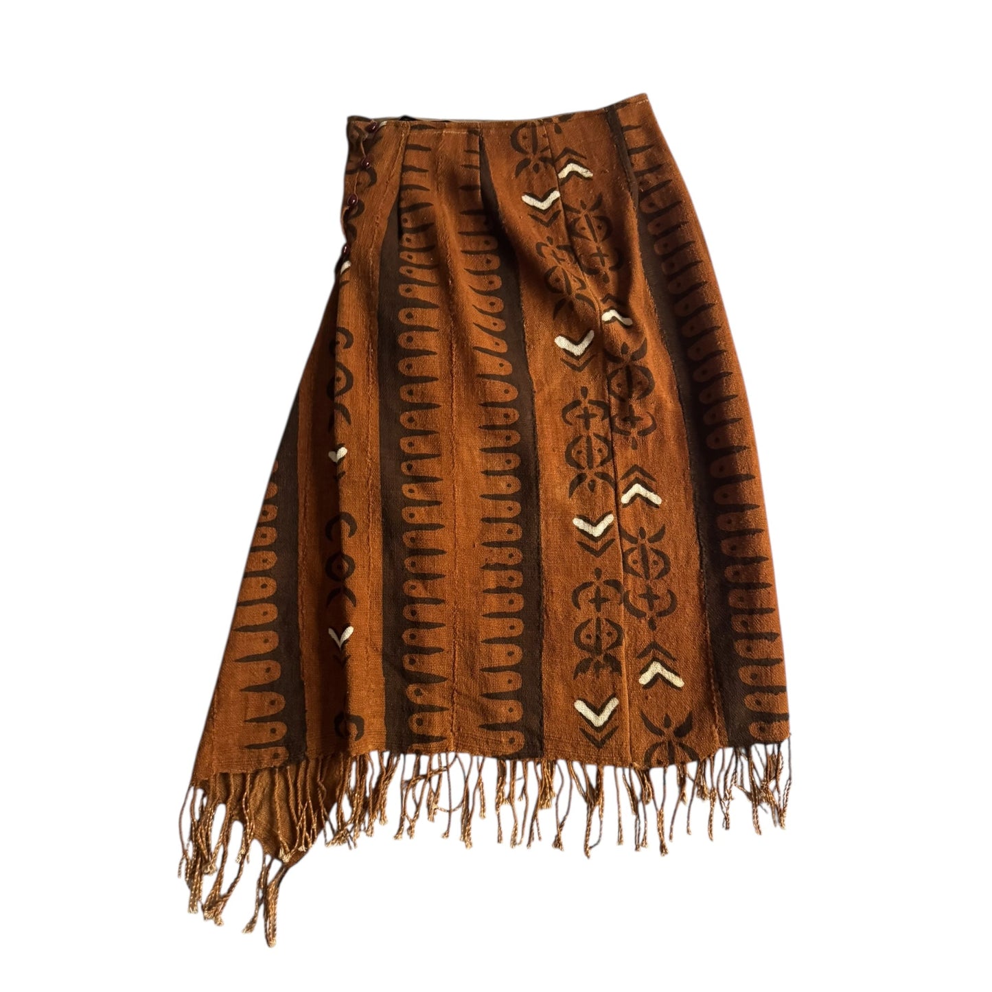 🐚 Fustă vintage African Mud Cloth asimetrică – mărime S (estimativ) - anbracaminte