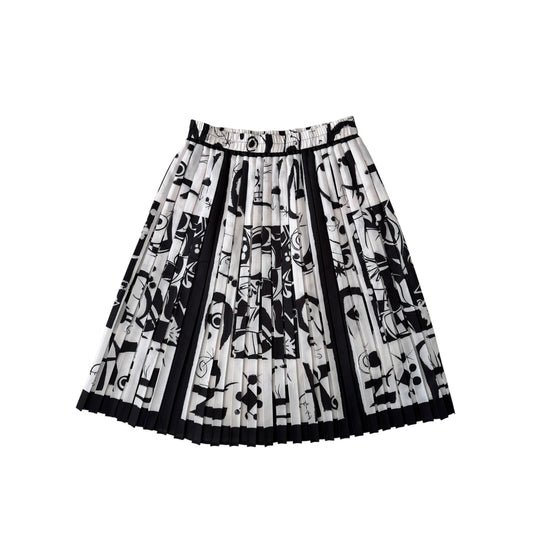 Fustă Vintage Alb-Negru cu Print – EU 38 Damă (S/M) - anbracaminte