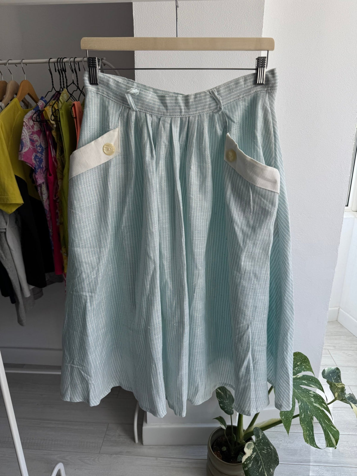 ☀️ Fustă Vintage Baby Blue cu Buzunare – IT 46 Damă (L)u - anbracaminte