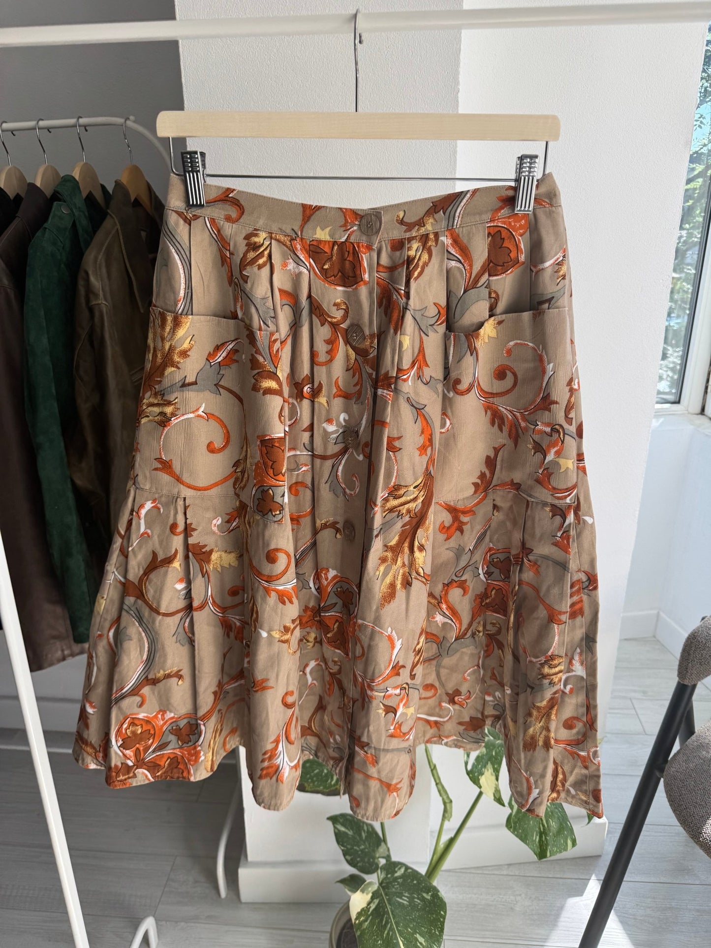 ✨ Fustă Vintage Baroque Print cu Buzunare – S/M Damă - anbracaminte