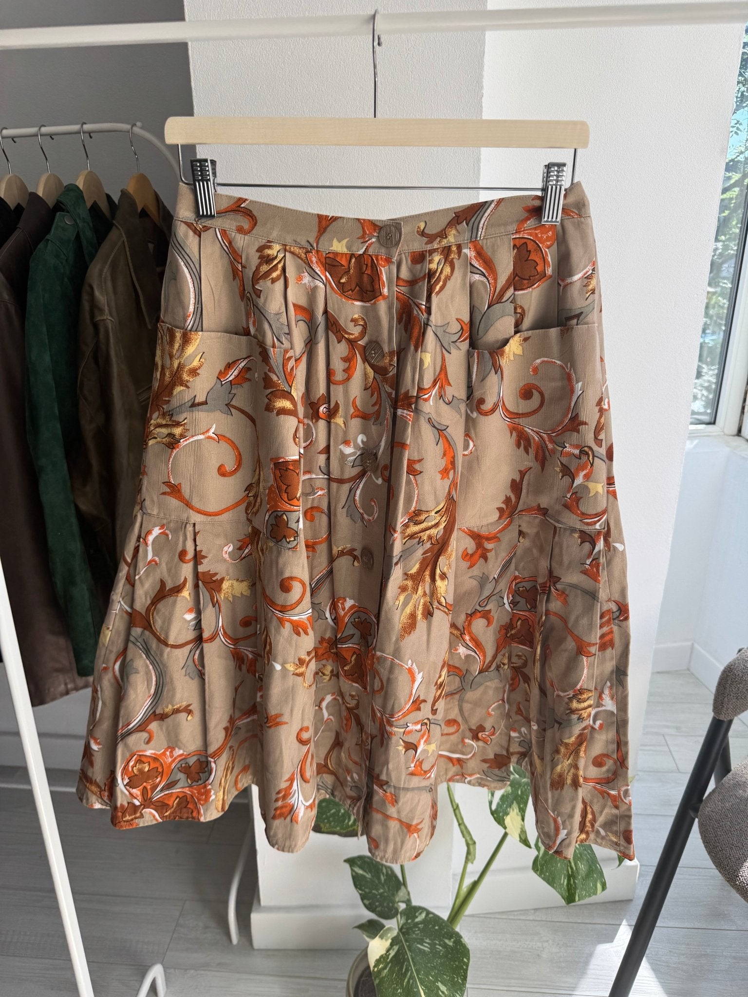 ✨ Fustă Vintage Baroque Print cu Buzunare – S/M Damă - anbracaminte