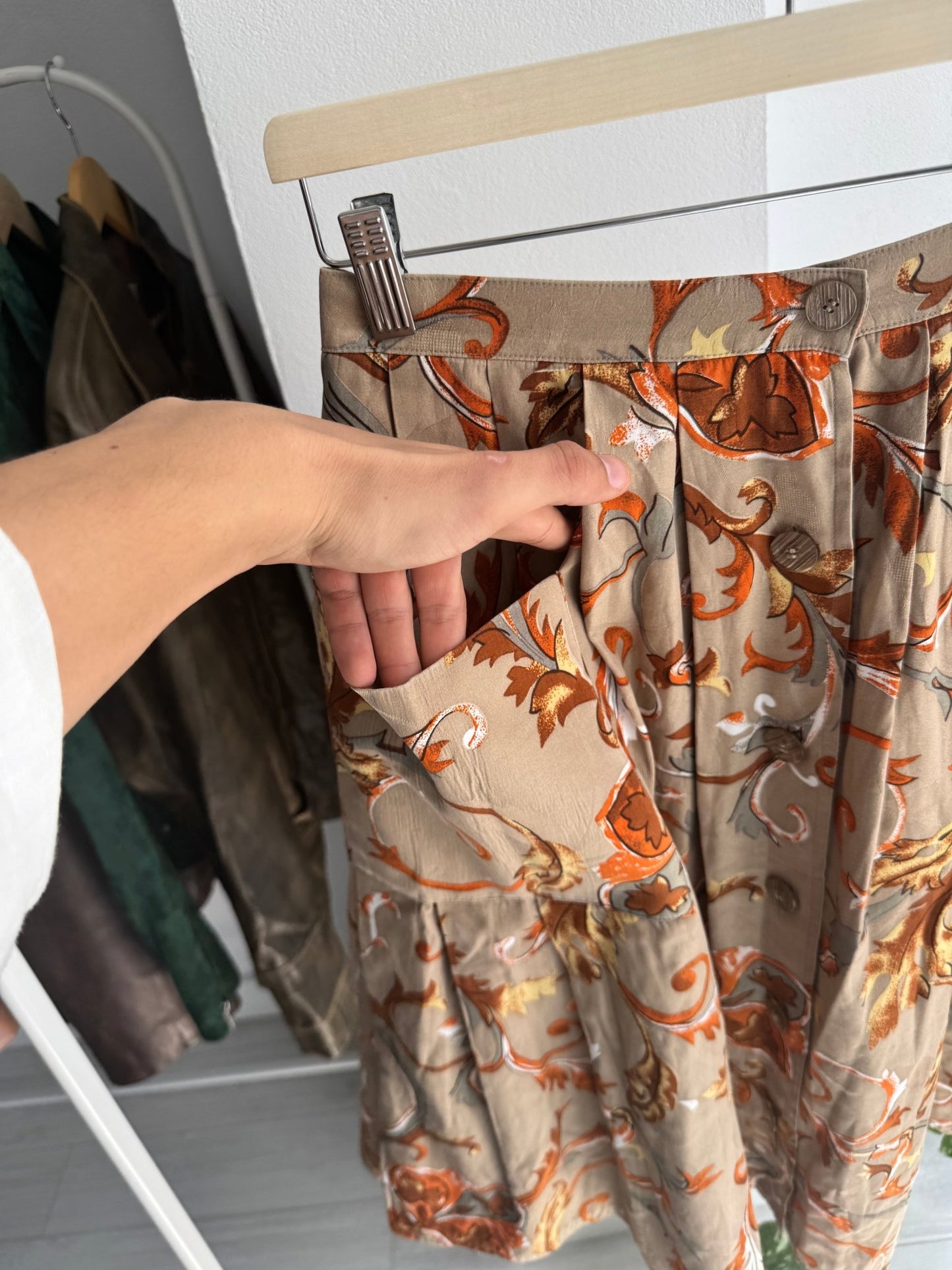 ✨ Fustă Vintage Baroque Print cu Buzunare – S/M Damă - anbracaminte
