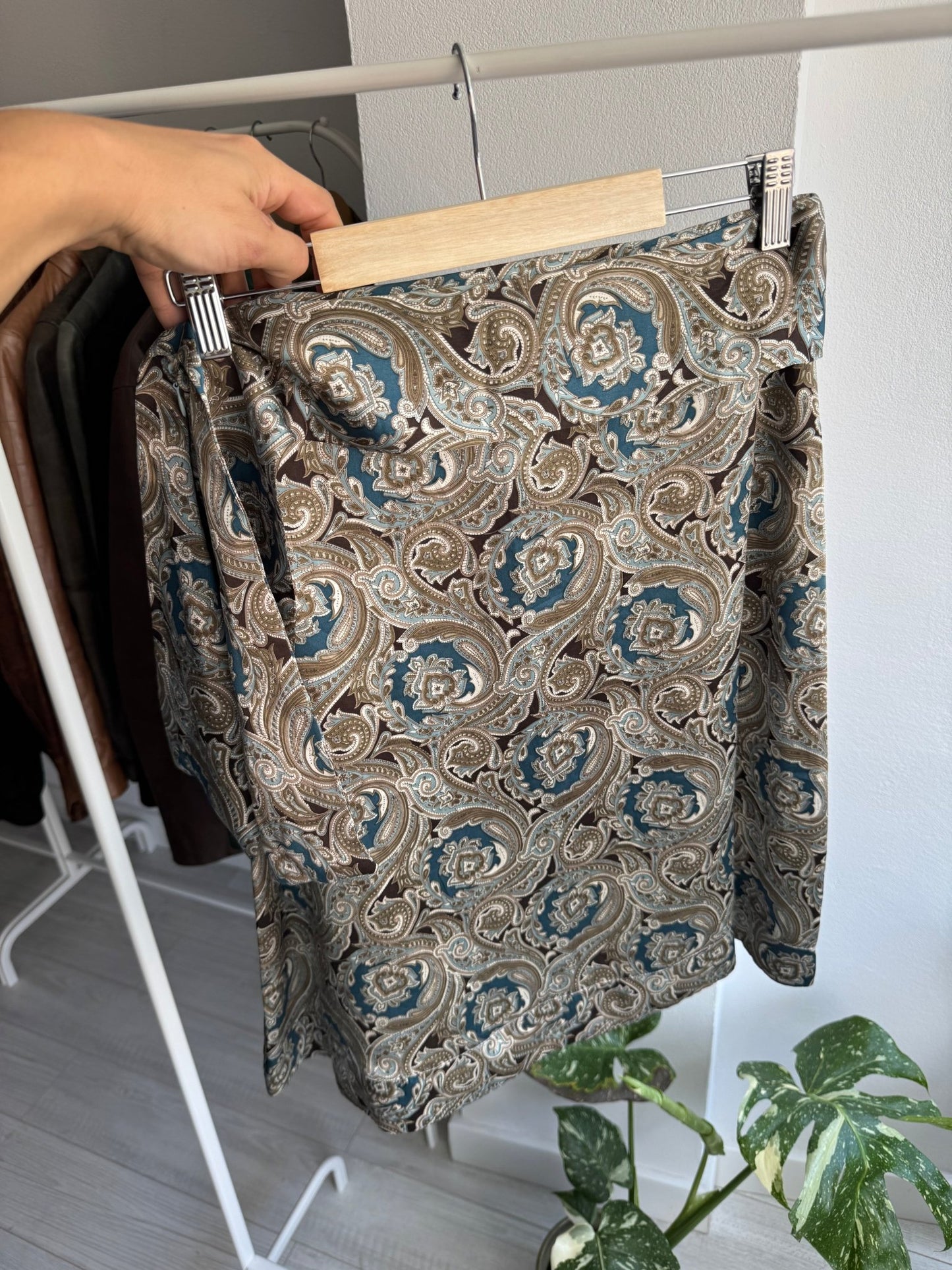 ✨ Fustă Vintage Baroque Print din Mătase – M Damă – Made in France - anbracaminte