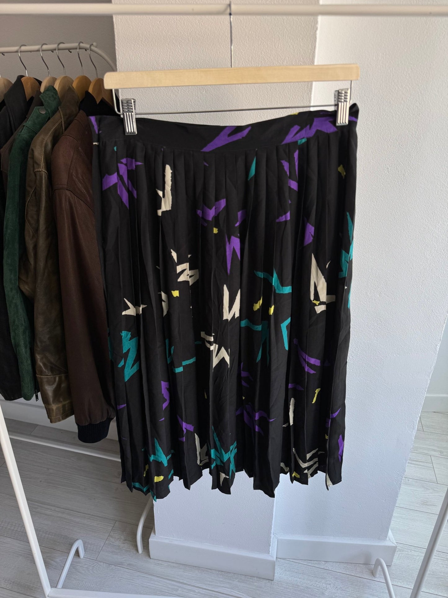 🖤 Fustă Vintage Black Printed din Mătase - IT 46 (L Damă) – Made in Italy - anbracaminte