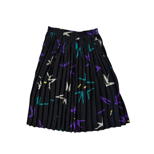 🖤 Fustă Vintage Black Printed din Mătase - IT 46 (L Damă) – Made in Italy - anbracaminte