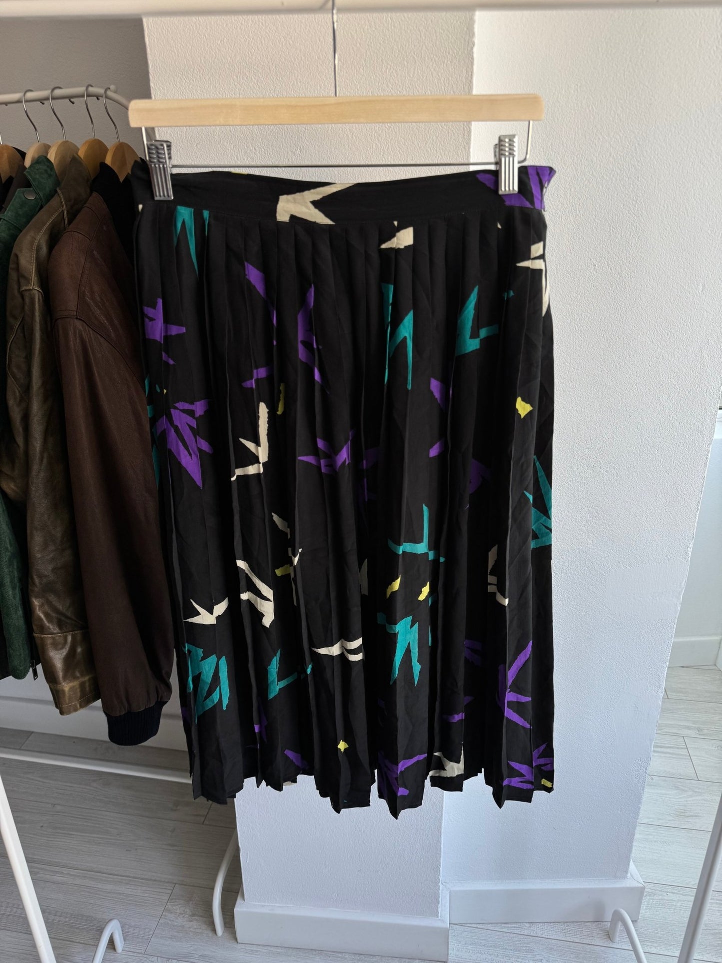 🖤 Fustă Vintage Black Printed din Mătase - IT 46 (L Damă) – Made in Italy - anbracaminte