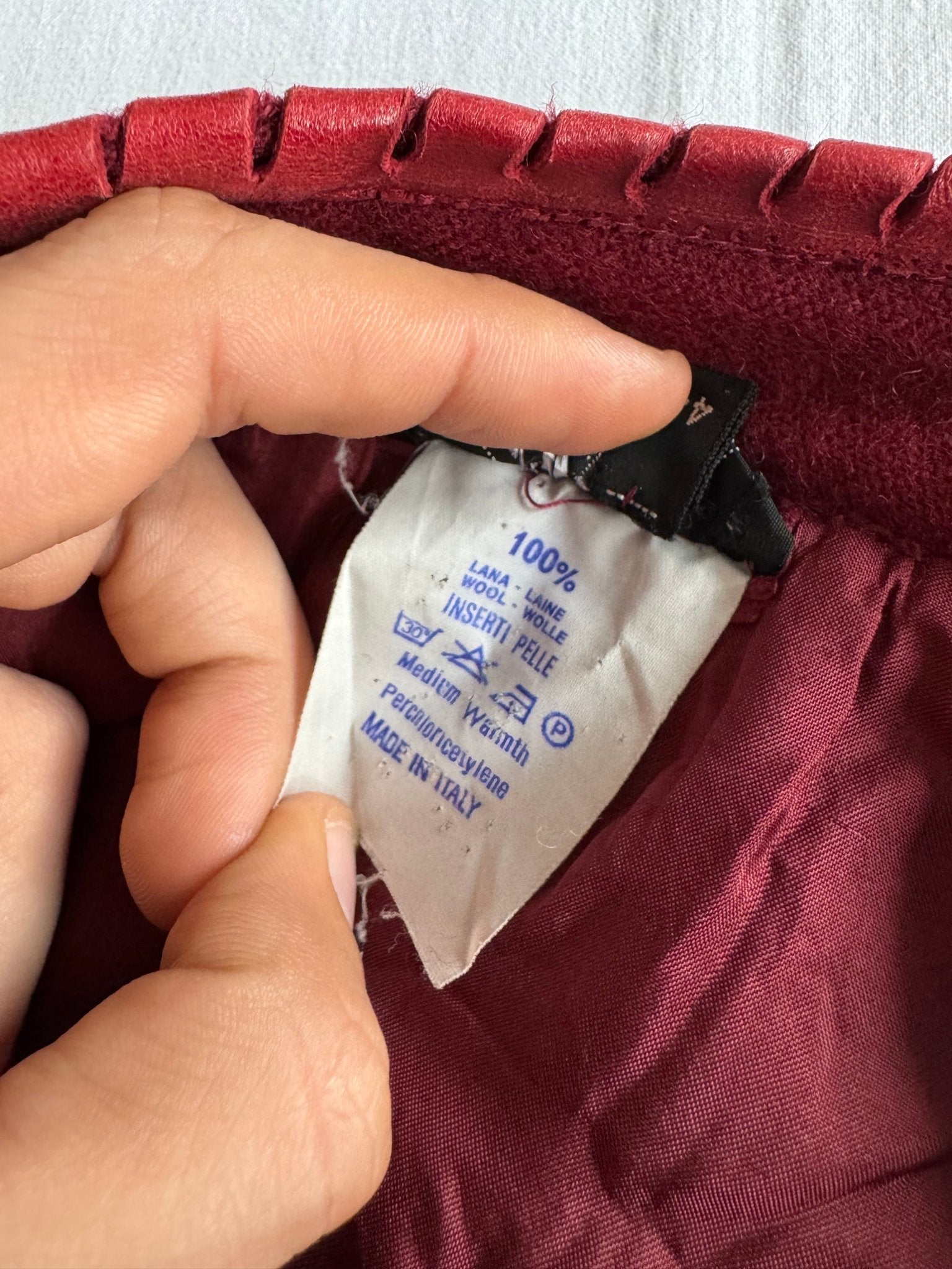 🧵 Fustă Vintage Burgundy / Lână cu Accente Piele (Mărime IT 44 - M/L) - anbracaminte