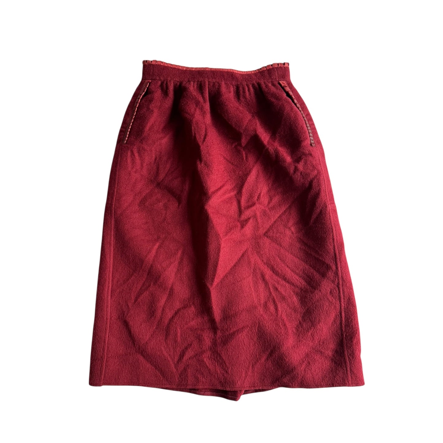 🧵 Fustă Vintage Burgundy / Lână cu Accente Piele (Mărime IT 44 - M/L) - anbracaminte