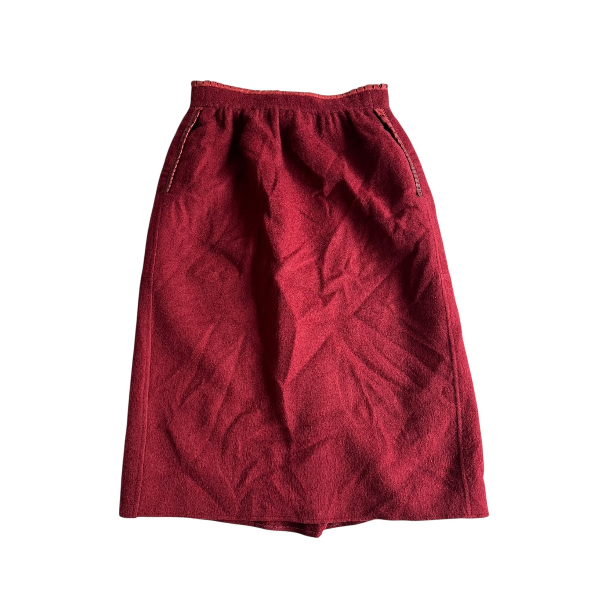 🧵 Fustă Vintage Burgundy / Lână cu Accente Piele (Mărime IT 44 - M/L) - anbracaminte