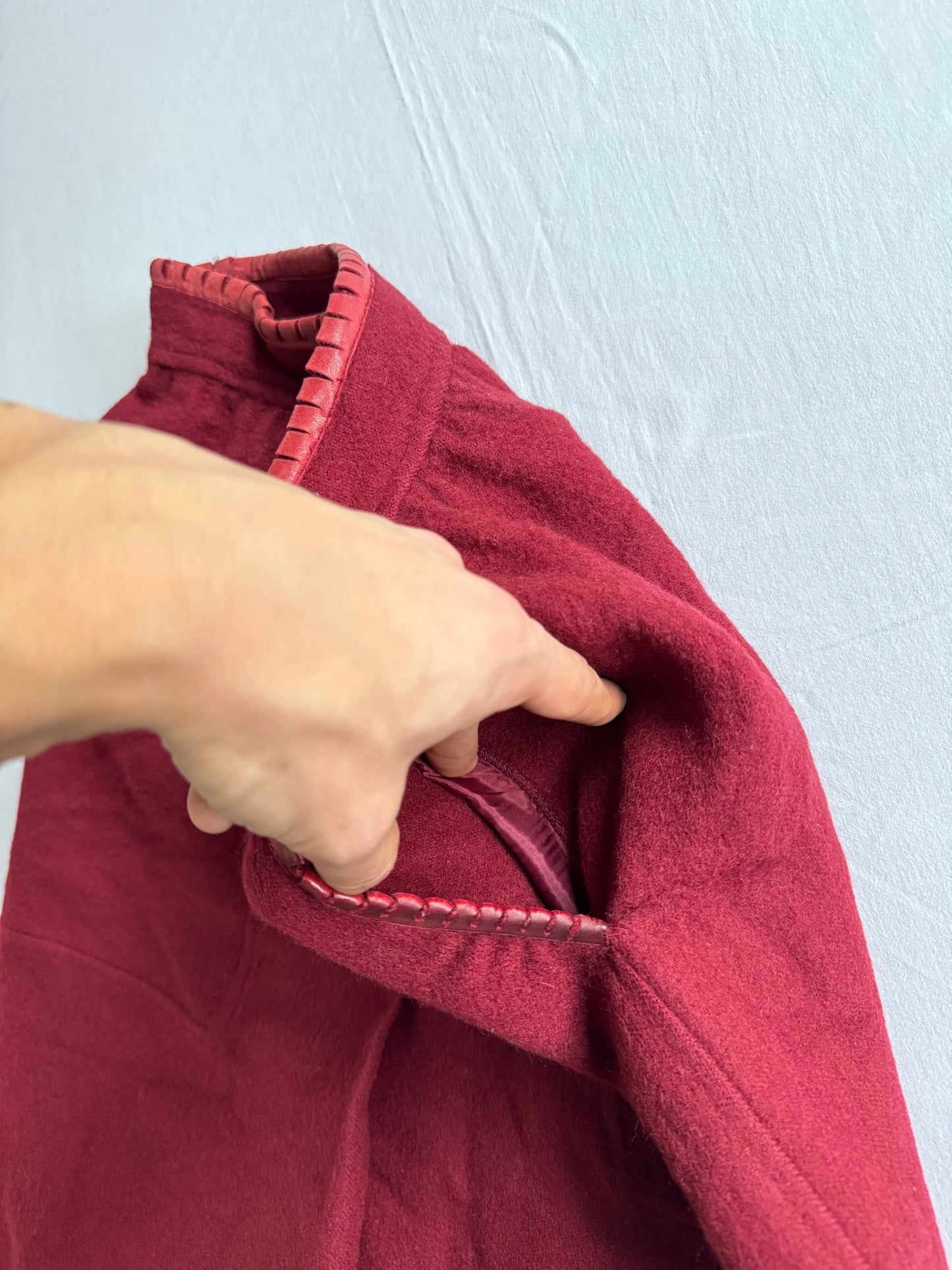 🧵 Fustă Vintage Burgundy / Lână cu Accente Piele (Mărime IT 44 - M/L) - anbracaminte