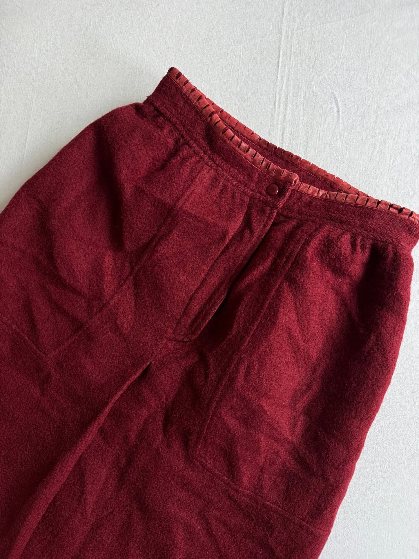 🧵 Fustă Vintage Burgundy / Lână cu Accente Piele (Mărime IT 44 - M/L) - anbracaminte