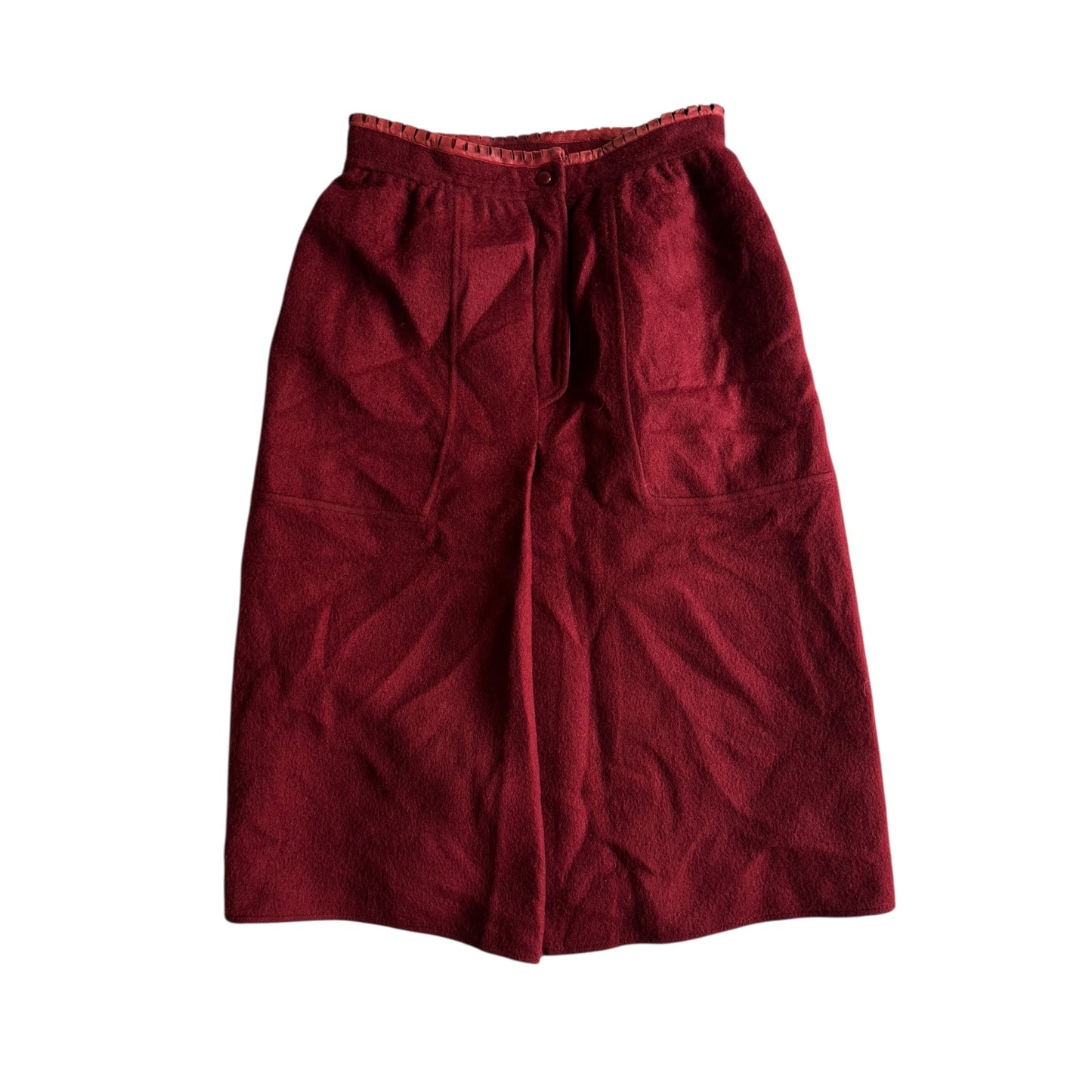 🧵 Fustă Vintage Burgundy / Lână cu Accente Piele (Mărime IT 44 - M/L) - anbracaminte