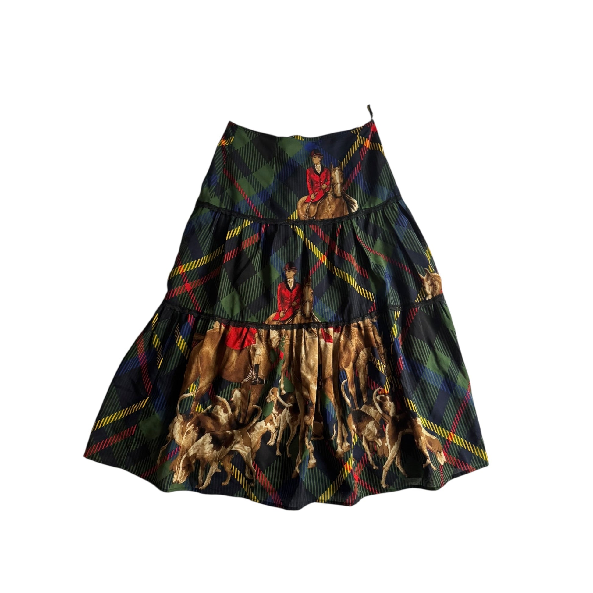 🧵 Fustă Vintage cu Print Călăreți (mărime S estimată) - anbracaminte