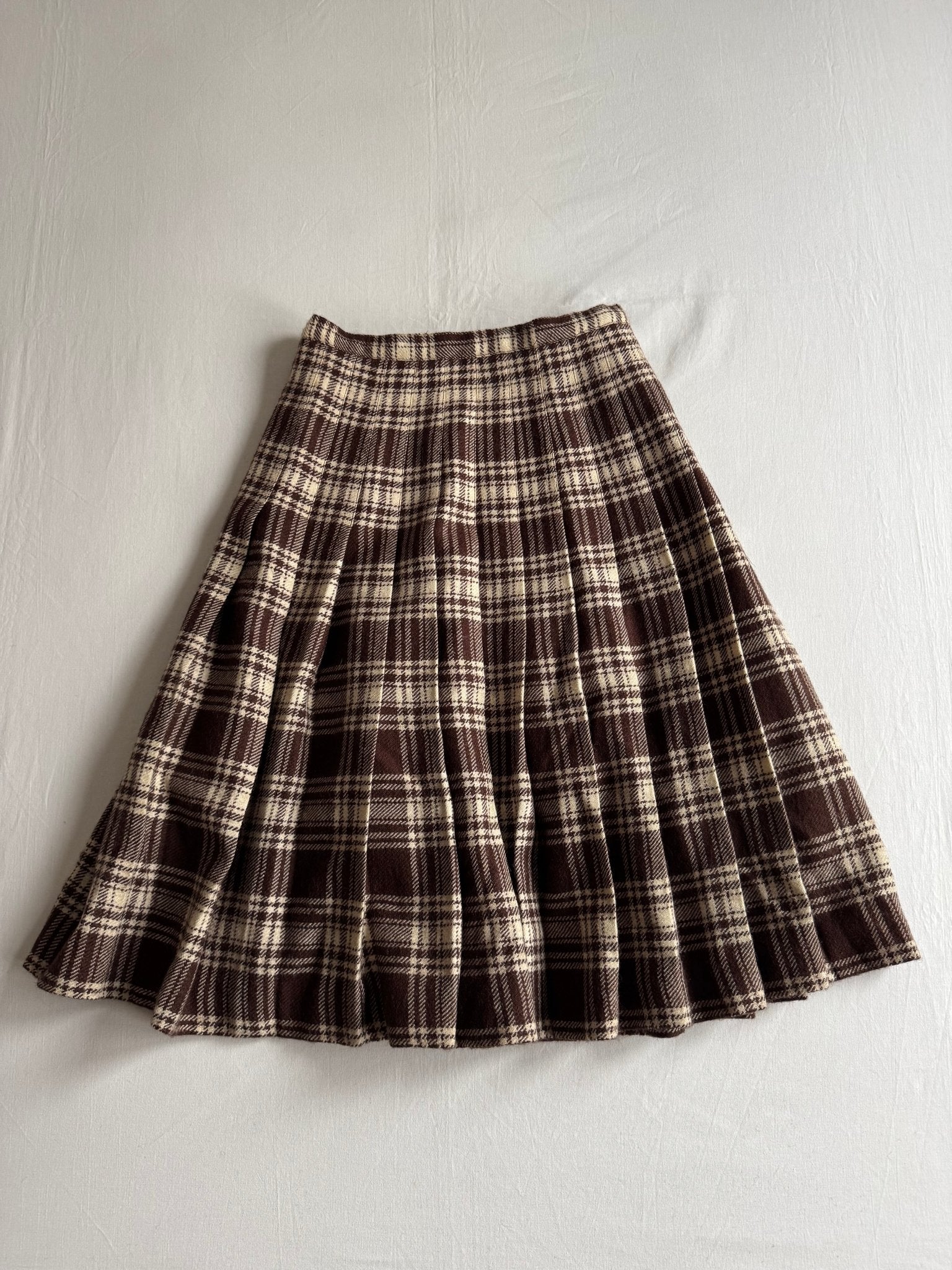 🪵 Fustă Vintage Damă din Lână cu Model Tartan Maro – aprox. S - anbracaminte