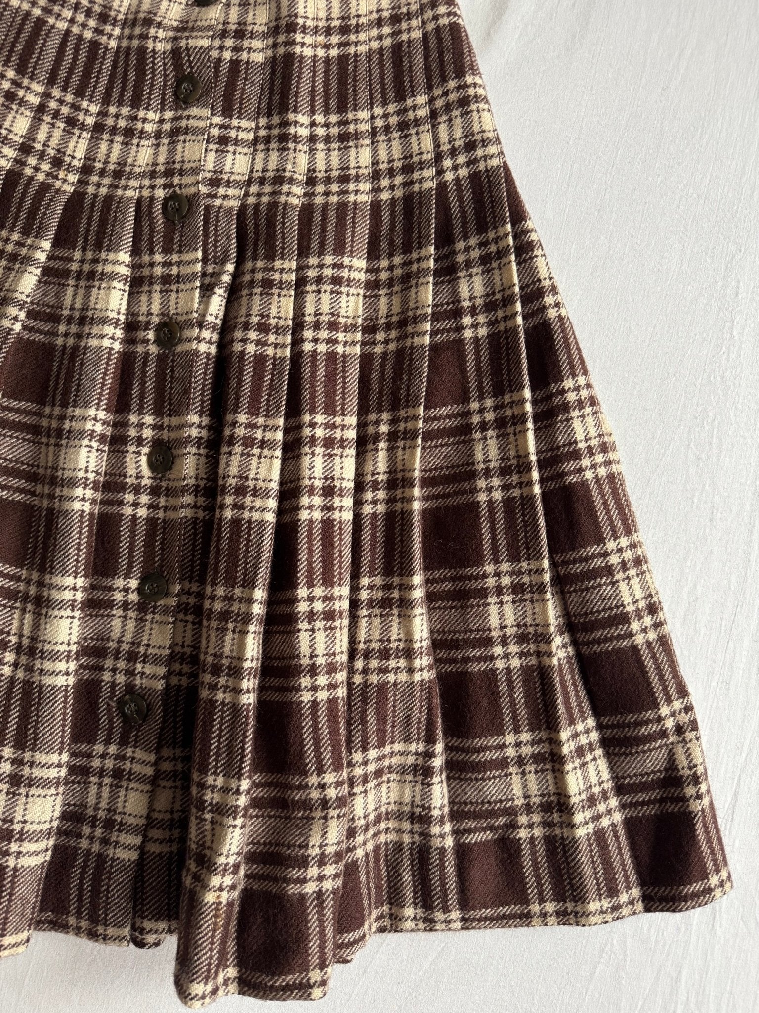 🪵 Fustă Vintage Damă din Lână cu Model Tartan Maro – aprox. S - anbracaminte
