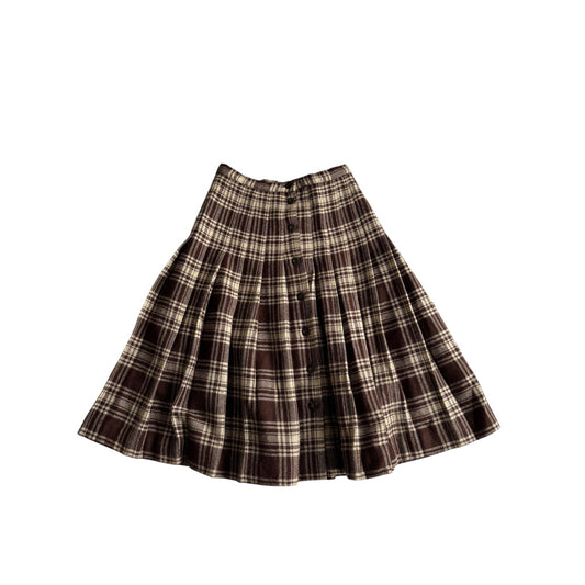 🪵 Fustă Vintage Damă din Lână cu Model Tartan Maro – aprox. S - anbracaminte