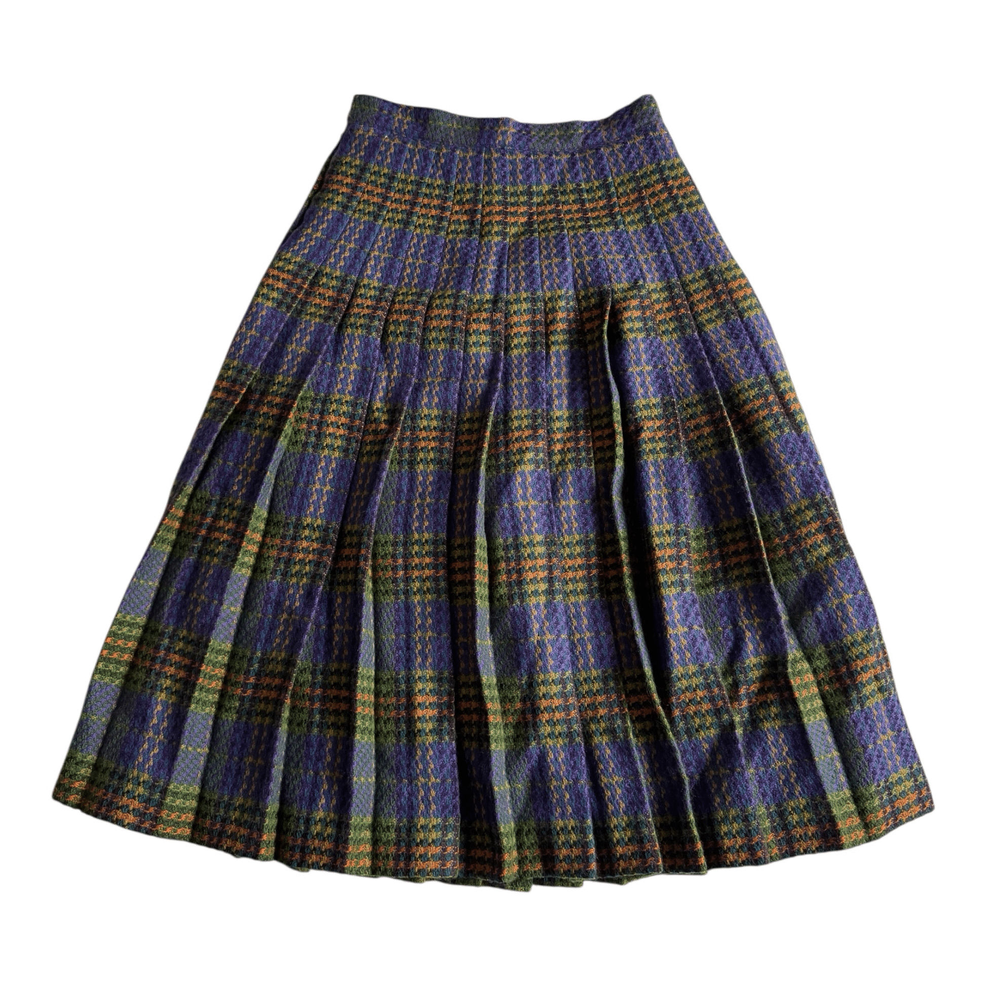 🧵 Fustă Vintage din Lână cu Print Tartan Navy (Mărime Aproximativă S - M) - anbracaminte